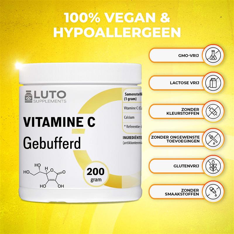Vitamine C Poeder Gebufferd | 200 gram | LUTO Supplements