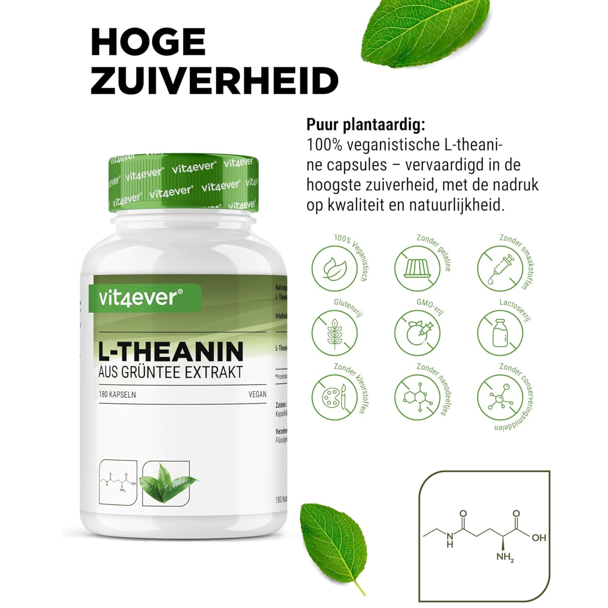 L-Theanine 750 mg | Groene thee extract | 180 capsules | Vit4ever