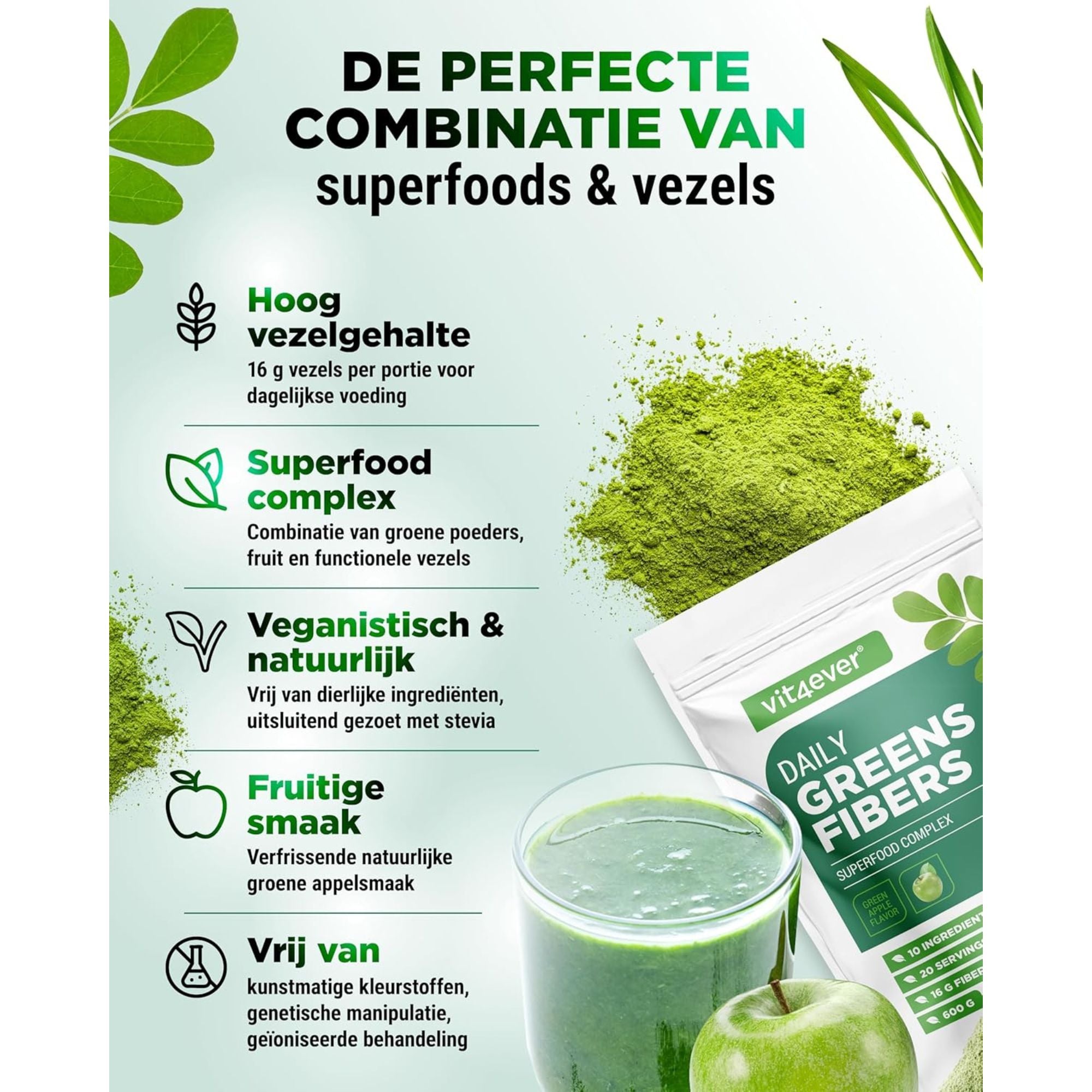 Daily Greens & Fibers Groene Appel | 600g | Vit4ever