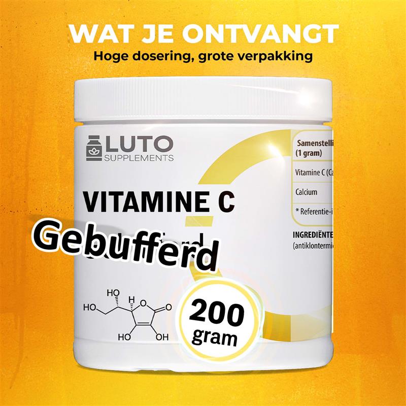 Vitamine C Poeder Gebufferd | 200 gram | LUTO Supplements