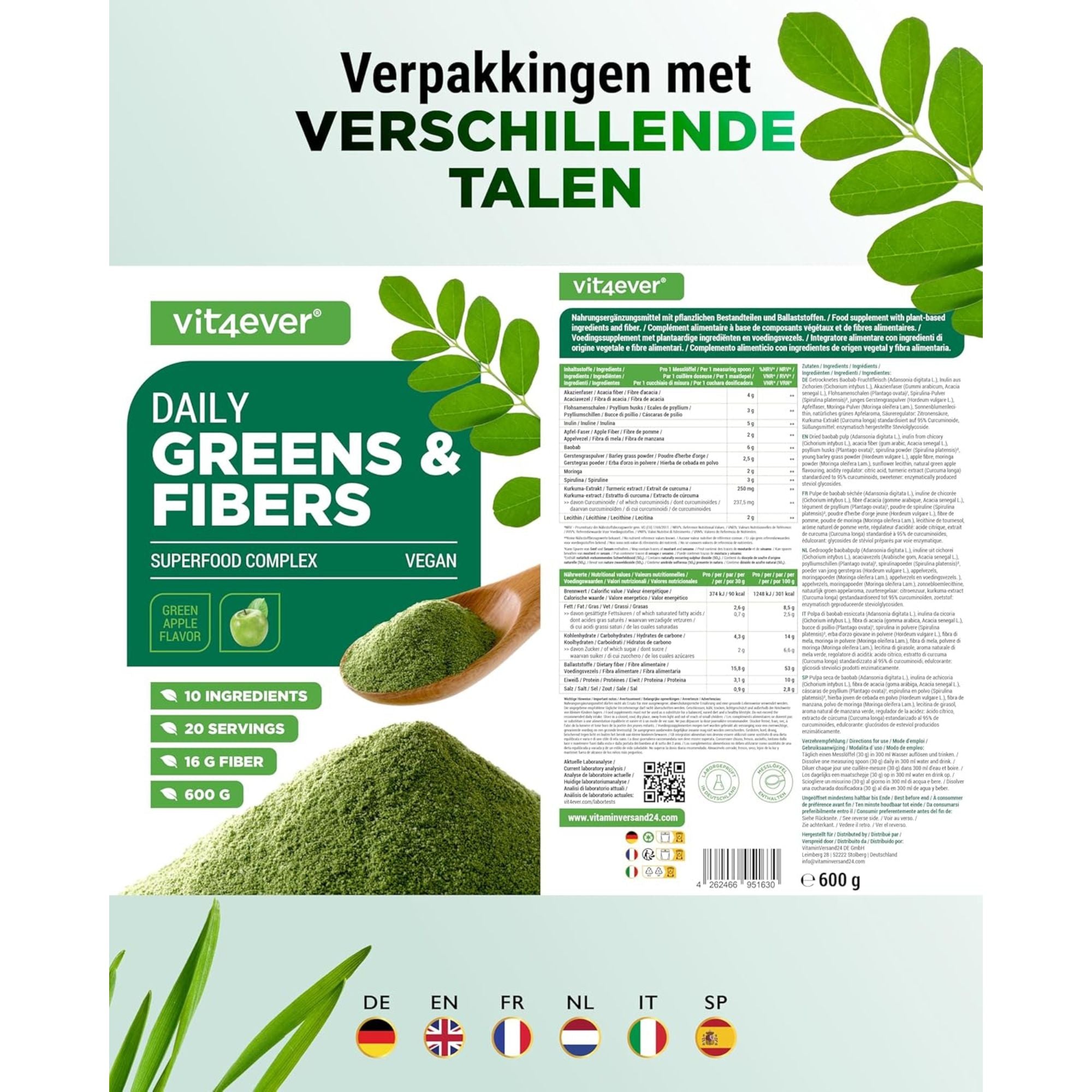 Daily Greens & Fibers Groene Appel | 600g | Vit4ever