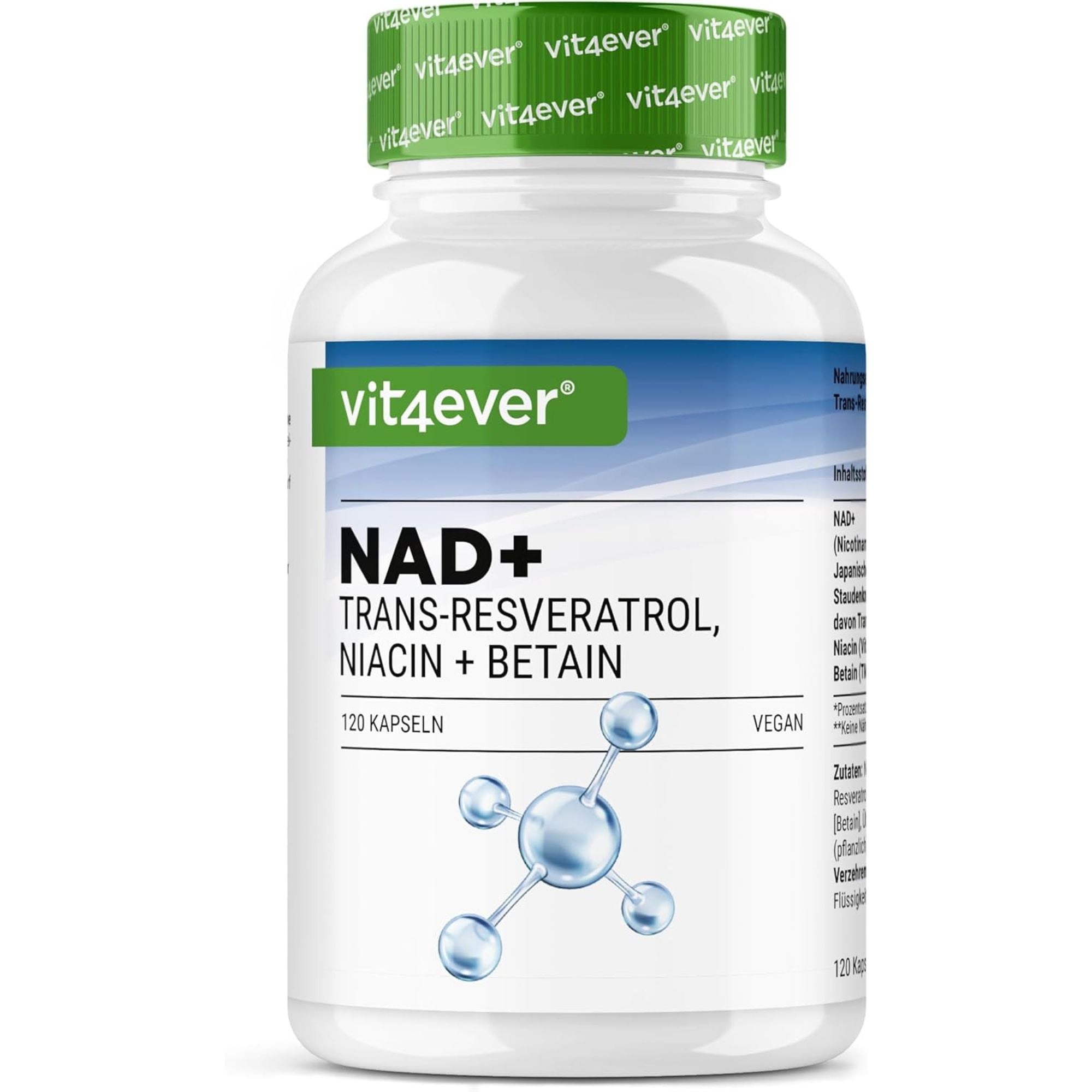 Vit4ever NAD+ met Trans-Resveratrol, Niacine & Betaïne 120 capsules - aminozuursupplement | kopen in Nederland en België