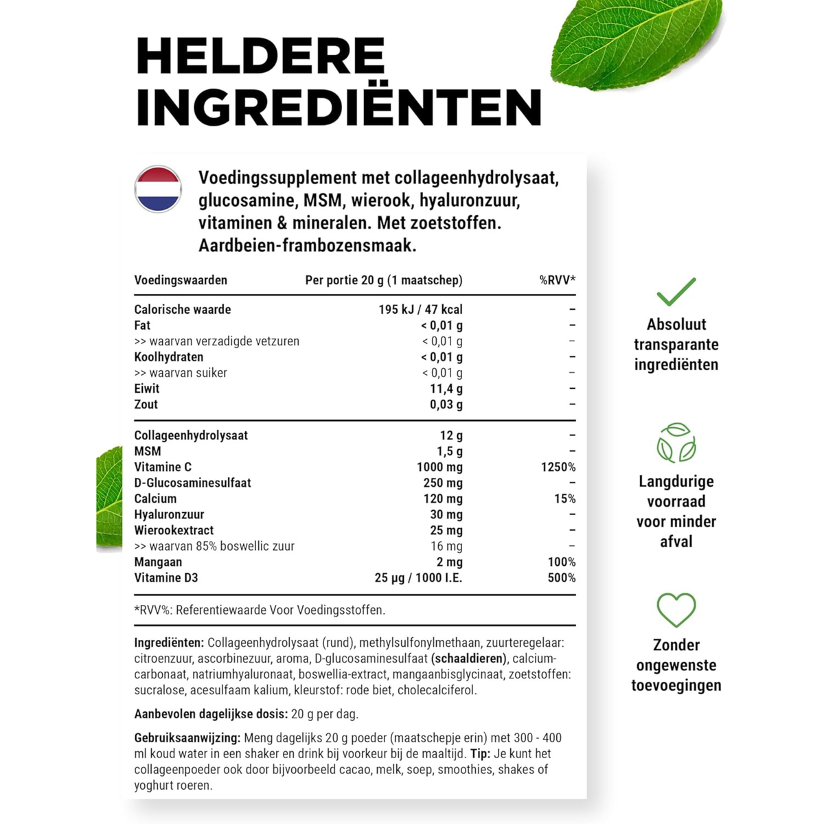 Vit4ever Collageen Plus Aardbei-Framboos - met hoogwaardige collageenpeptiden