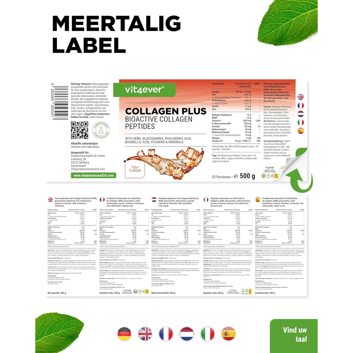 Vit4ever Collageen Plus Cola - voedingssupplement voor dagelijks gebruik