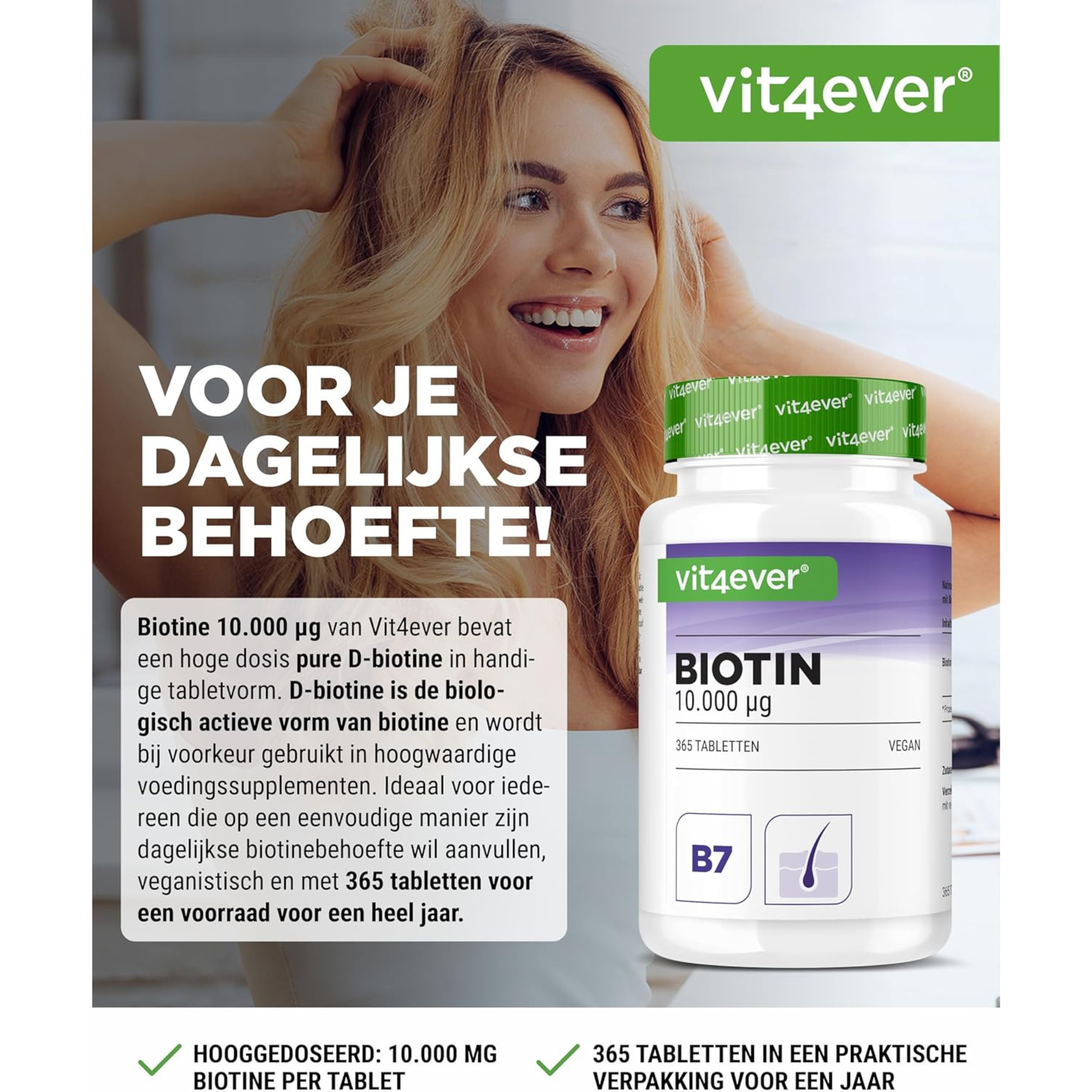 Biotine 10.000mcg | 365 tabletten | Vit4ever