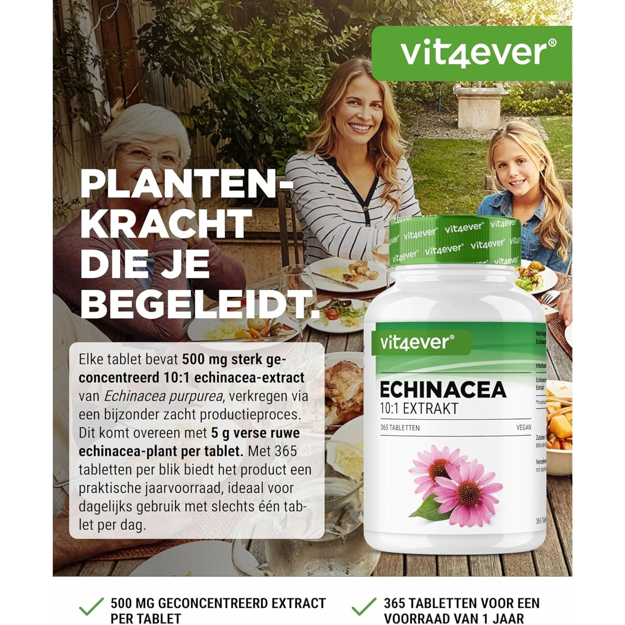 Vit4ever Echinacea Purpurea 500mg - kruidensupplement zonder onnodige toevoegingen