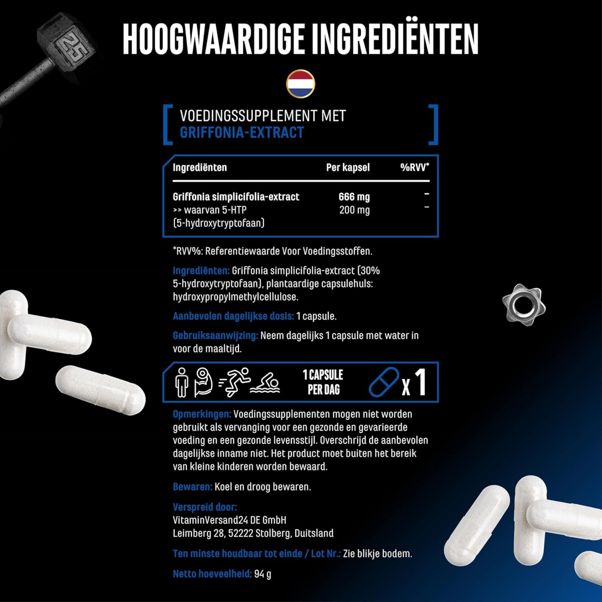 5-HTP MAX (Griffonia simplicifolia) 200 mg | 120 Kapseln | German Elite Nutrition