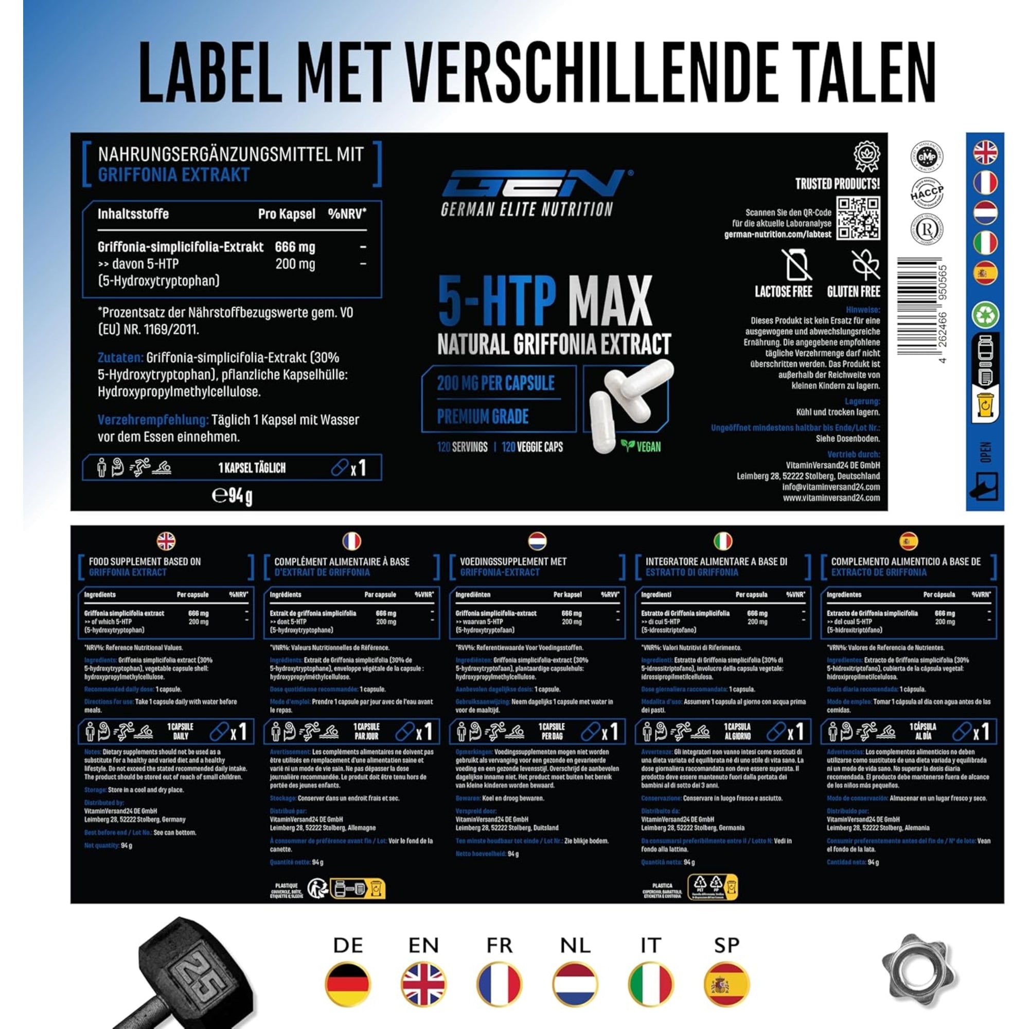 5-HTP MAX (Griffonia simplicifolia) 200 mg | 120 Kapseln | German Elite Nutrition