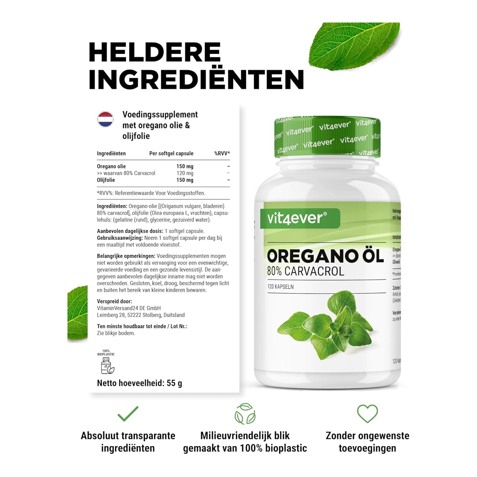 Oregano olie 150 mg 80% Carvacrol | 120 capsules | Vit4ever