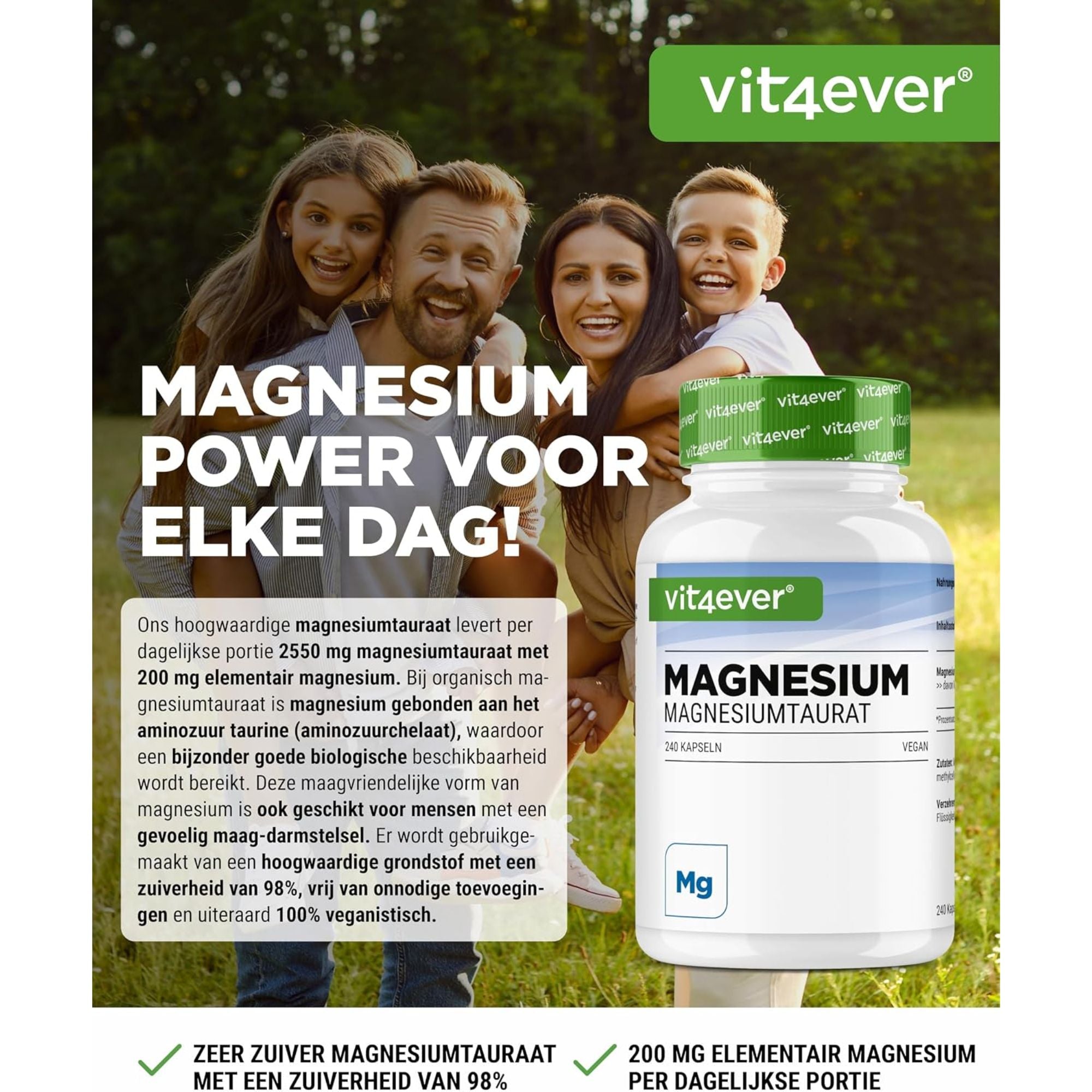 Vit4ever Magnesiumtauraat 200mg - mineralensupplement zonder onnodige toevoegingen