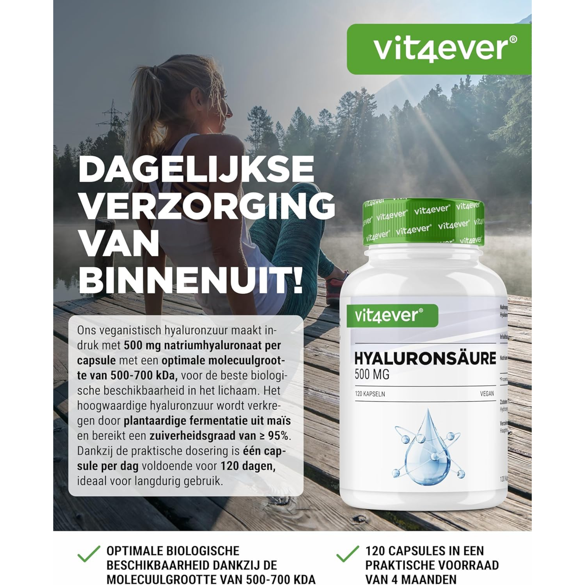 Hyaluronzuur 500mg | 120 of 180 Capsules | Vit4ever