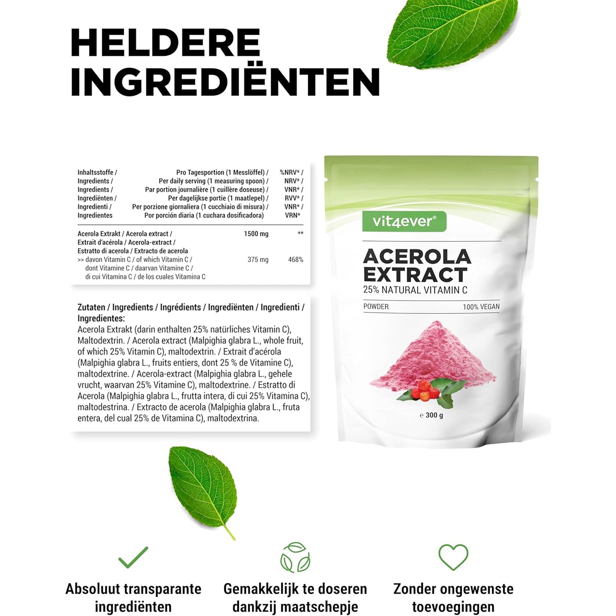 natuurlijke acerola vitamine C, vegan en glutenvrij
