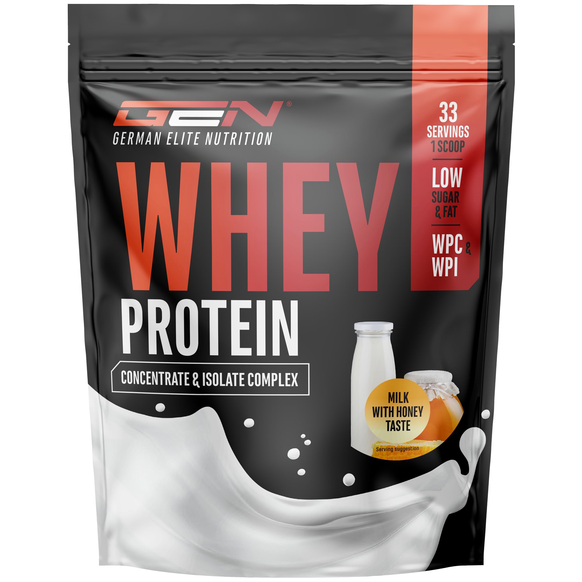 GEN Whey Protein Complex Melk met honing 1 kg - eiwitpoeder met wei-concentraat en isolaat