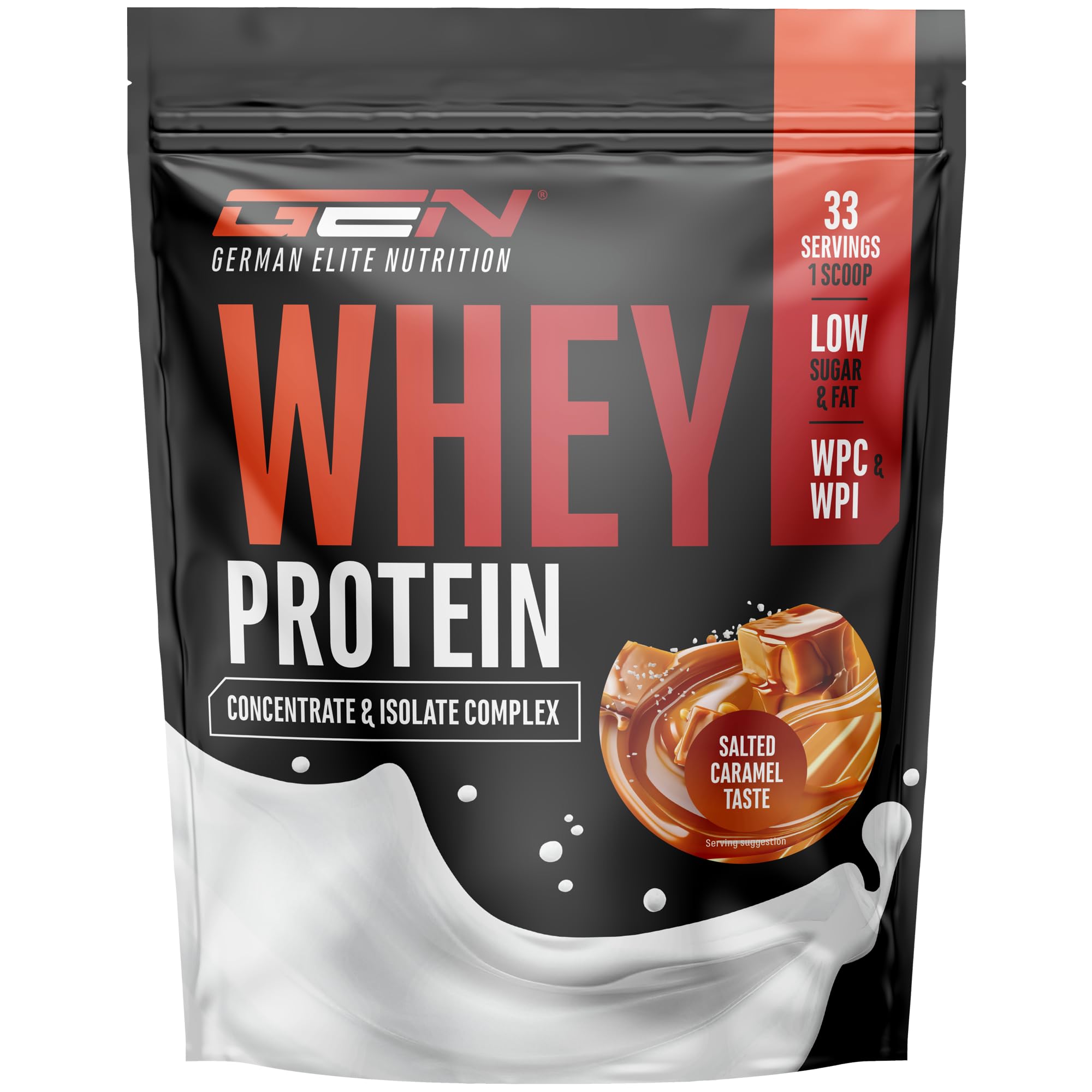GEN Whey Protein Complex Gezouten karamel 1 kg - eiwitpoeder met wei-concentraat en isolaat