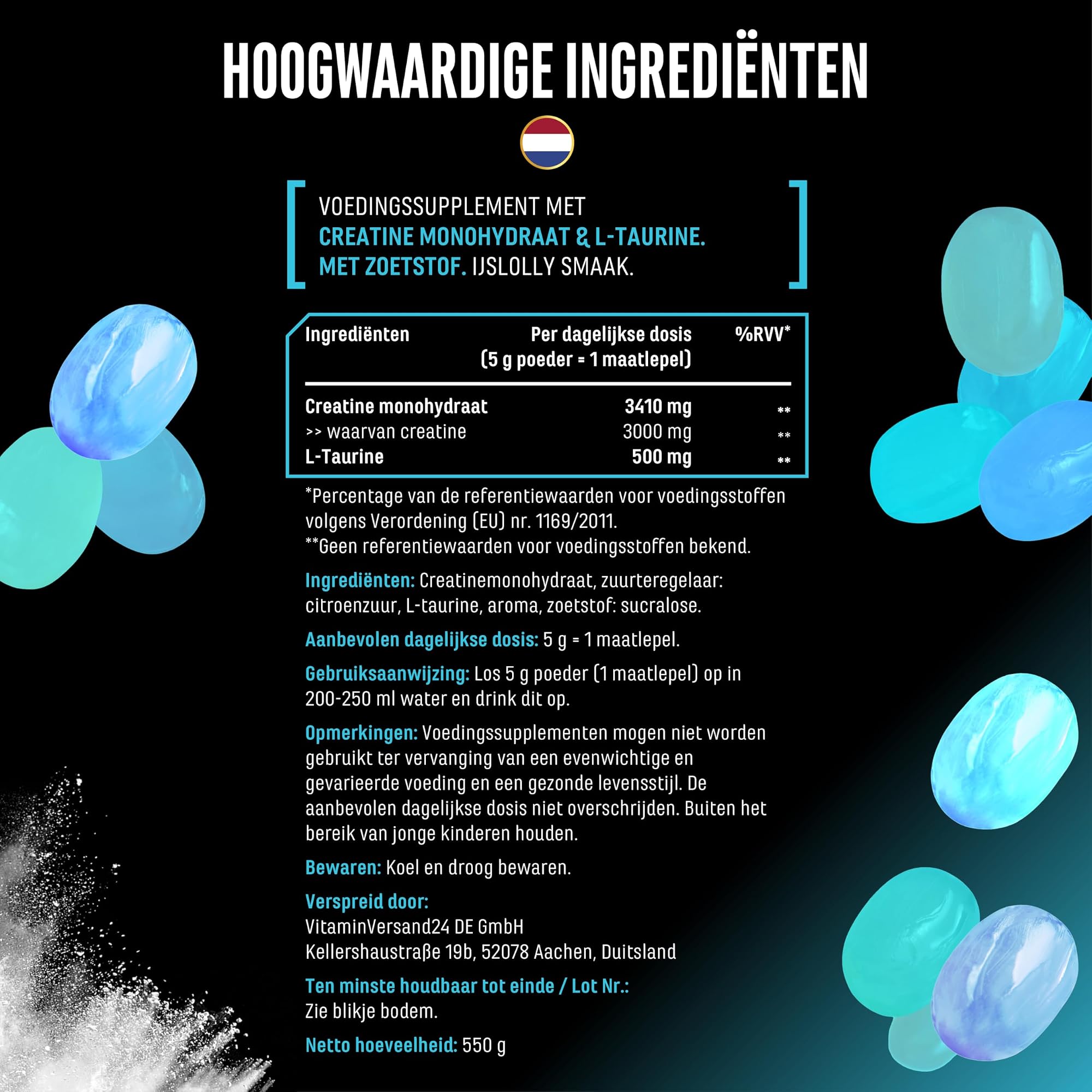 German Elite Nutrition Flavoured Creatine+ Ice Candy 550 g - sportsupplement van hoge zuiverheid