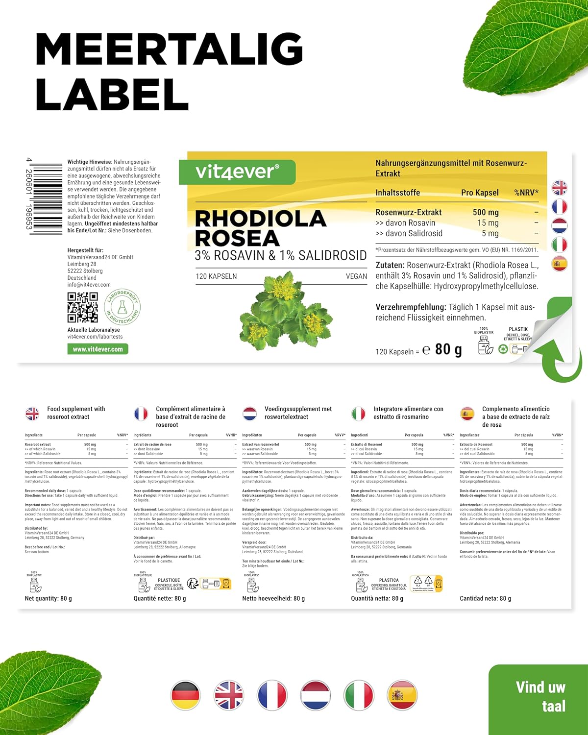 Rhodiola Rosea Extract 500mg | 120 Capsules | Vit4ever