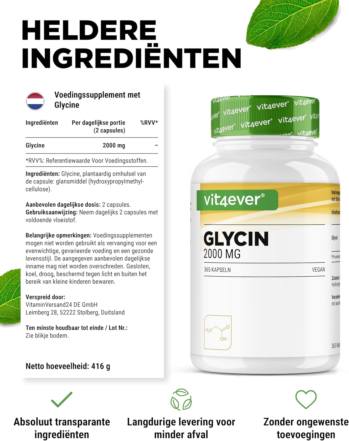 Glycine 2000mg | 365 capsules | Vit4ever