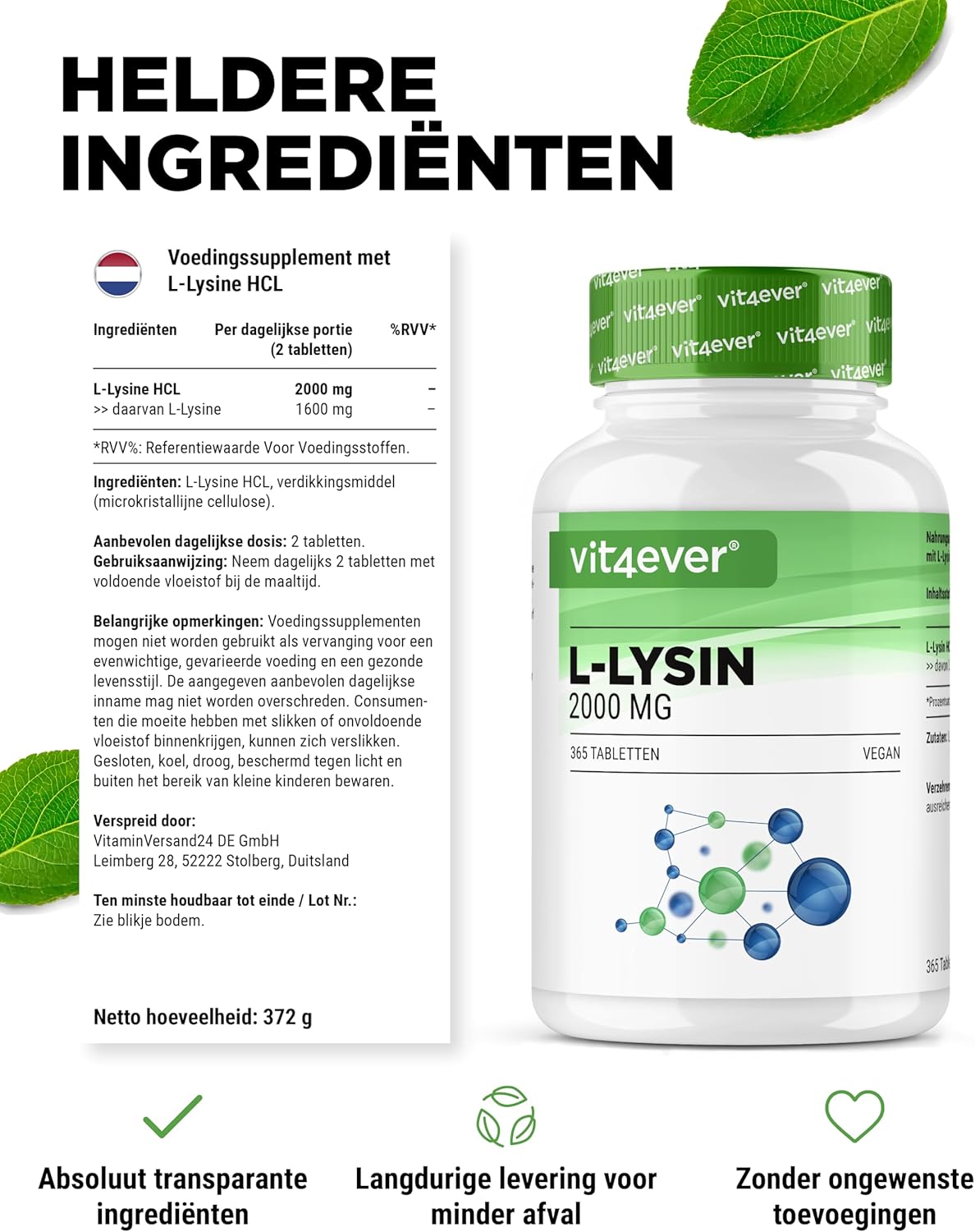L-Lysine 1000mg Tabletten | 365 Tabletten | Vit4ever