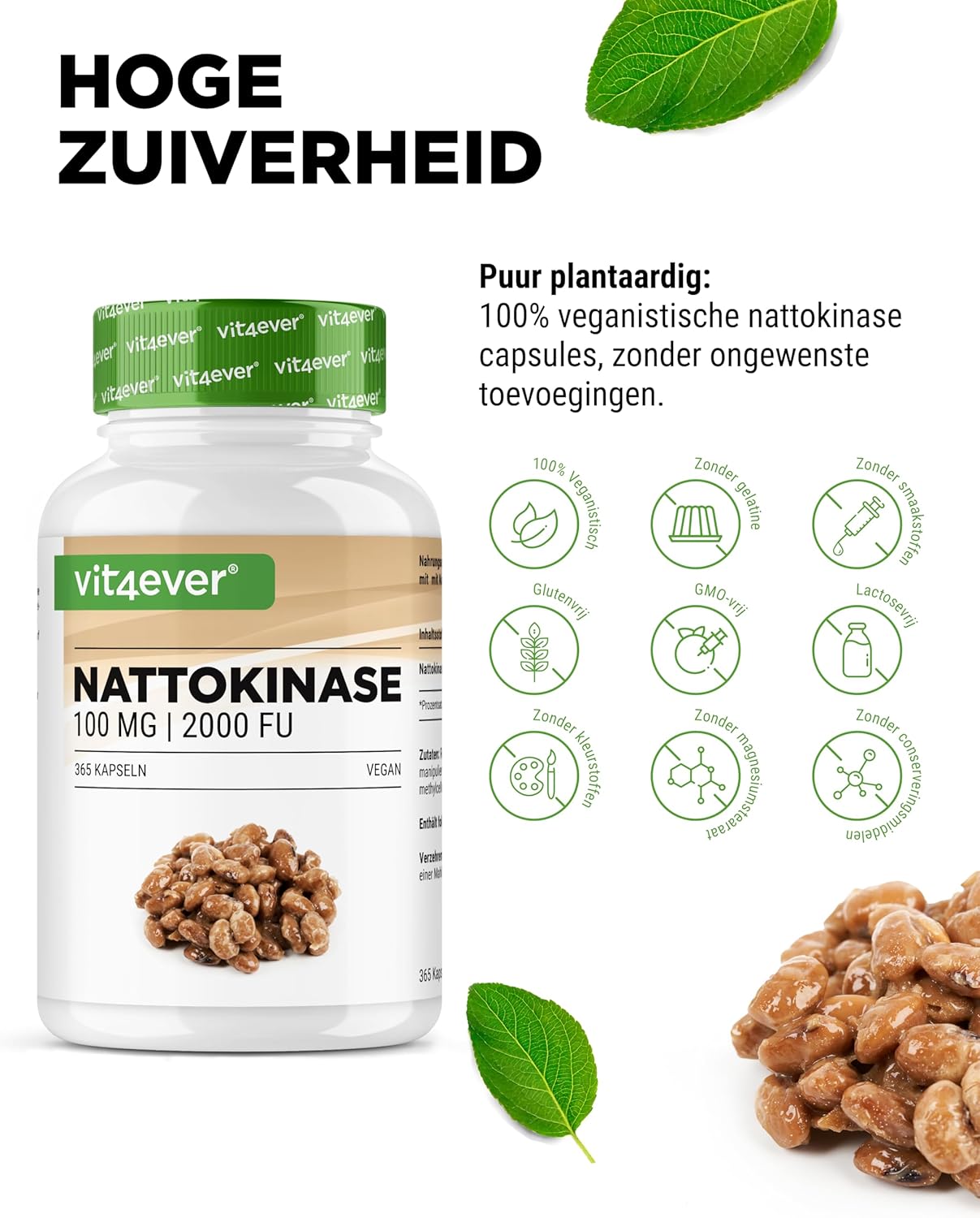 Nattokinase 100mg (2000 FU) | 365 Capsules | Vit4ever