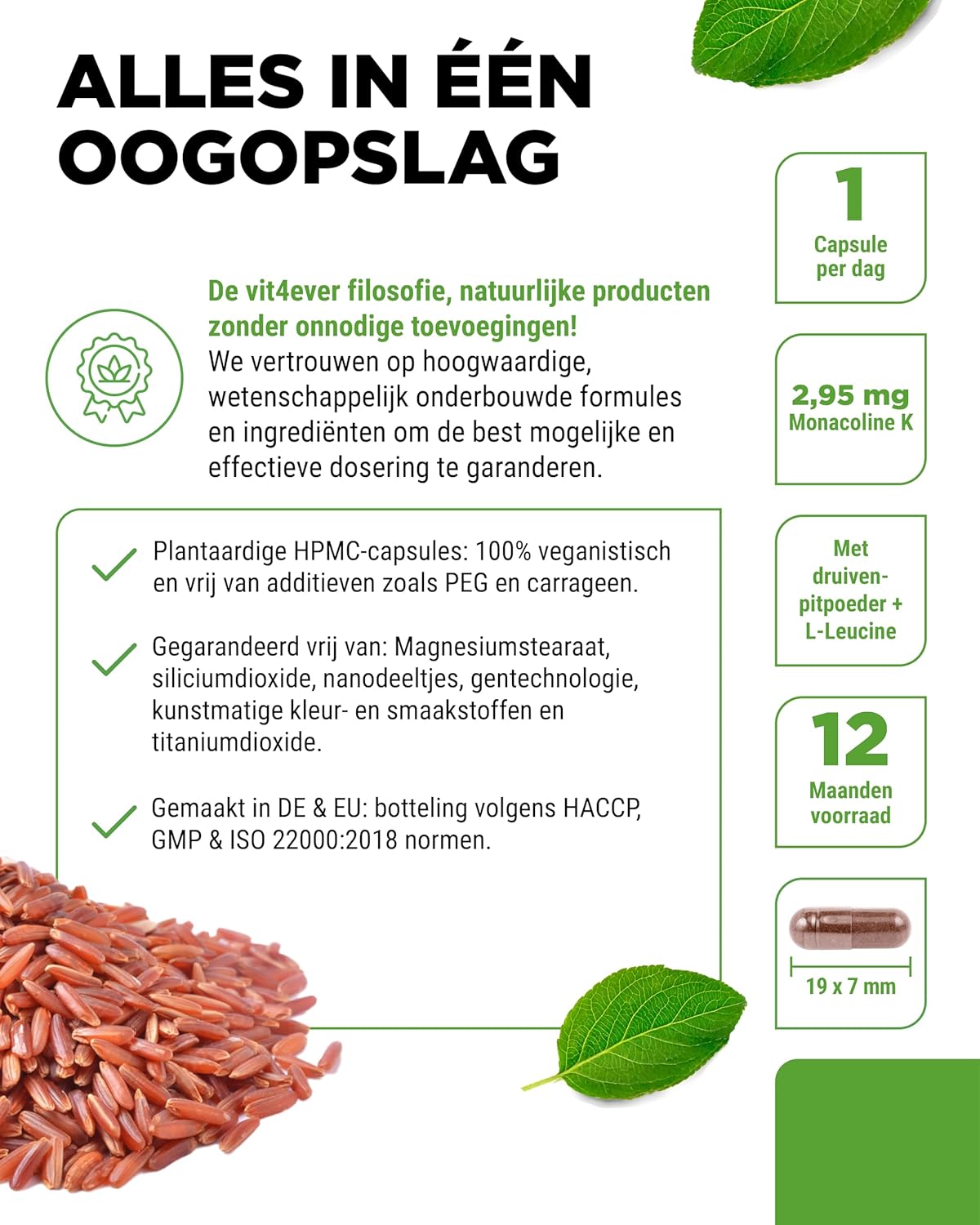 Rode rijstextract | 2,95 mg Monacolin K | 365 capsules | Vit4ever