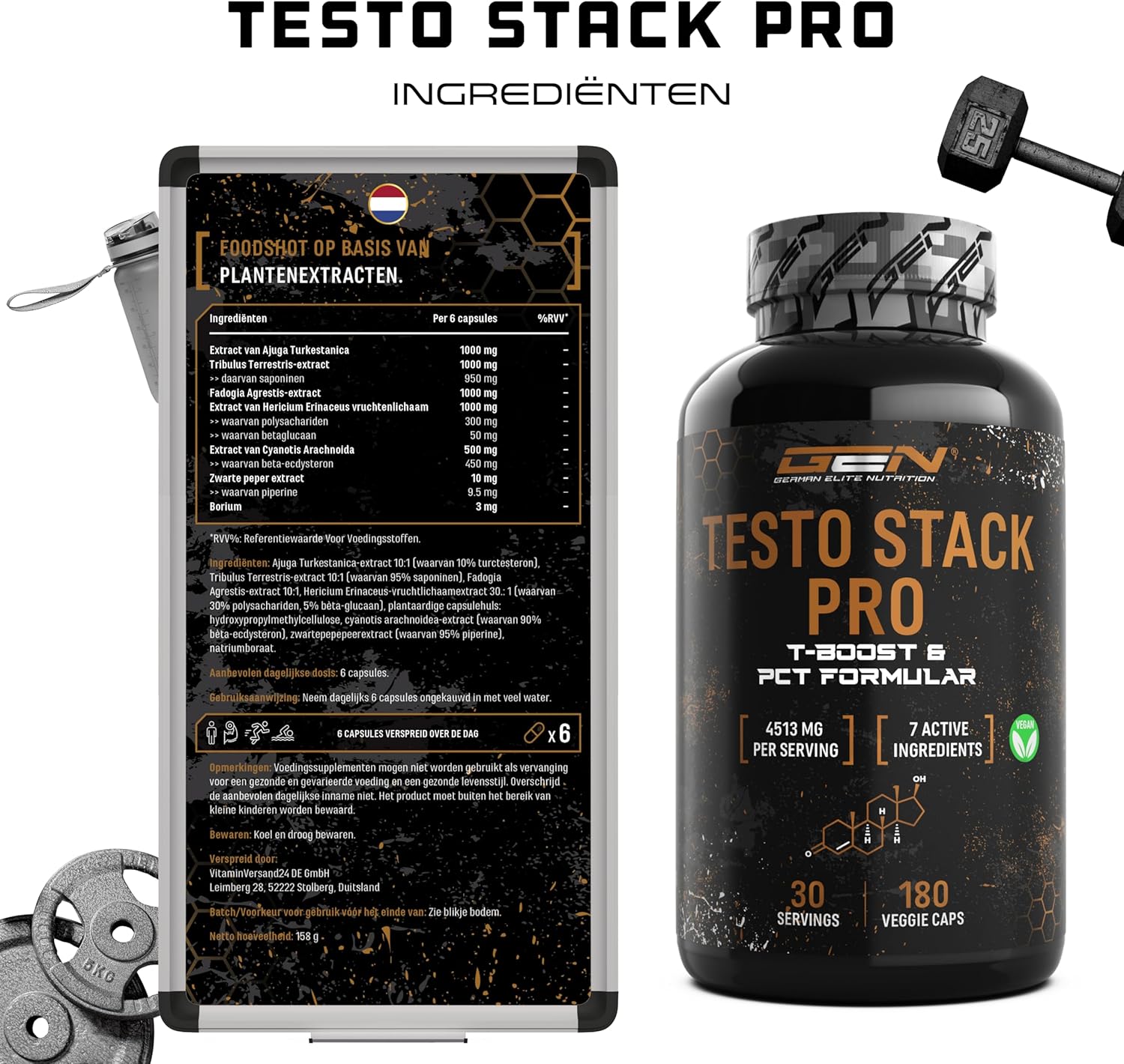 Testo Stack Pro (Testosteron-Boost & PCT-Formel) | 180 Kapseln | German Elite Nutrition