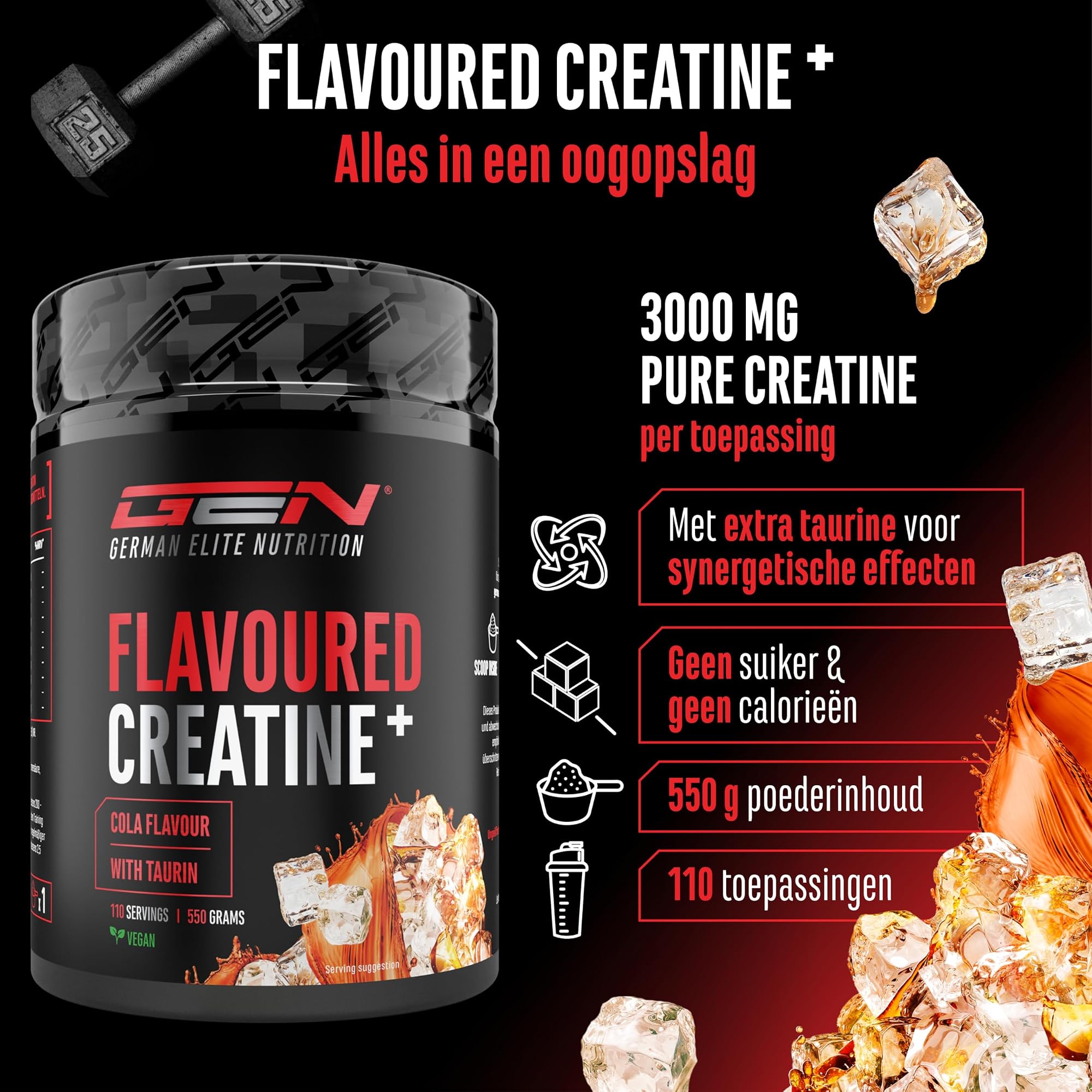 German Elite Nutrition Flavoured Creatine+ Cola 550 g - sportsupplement zonder onnodige toevoegingen