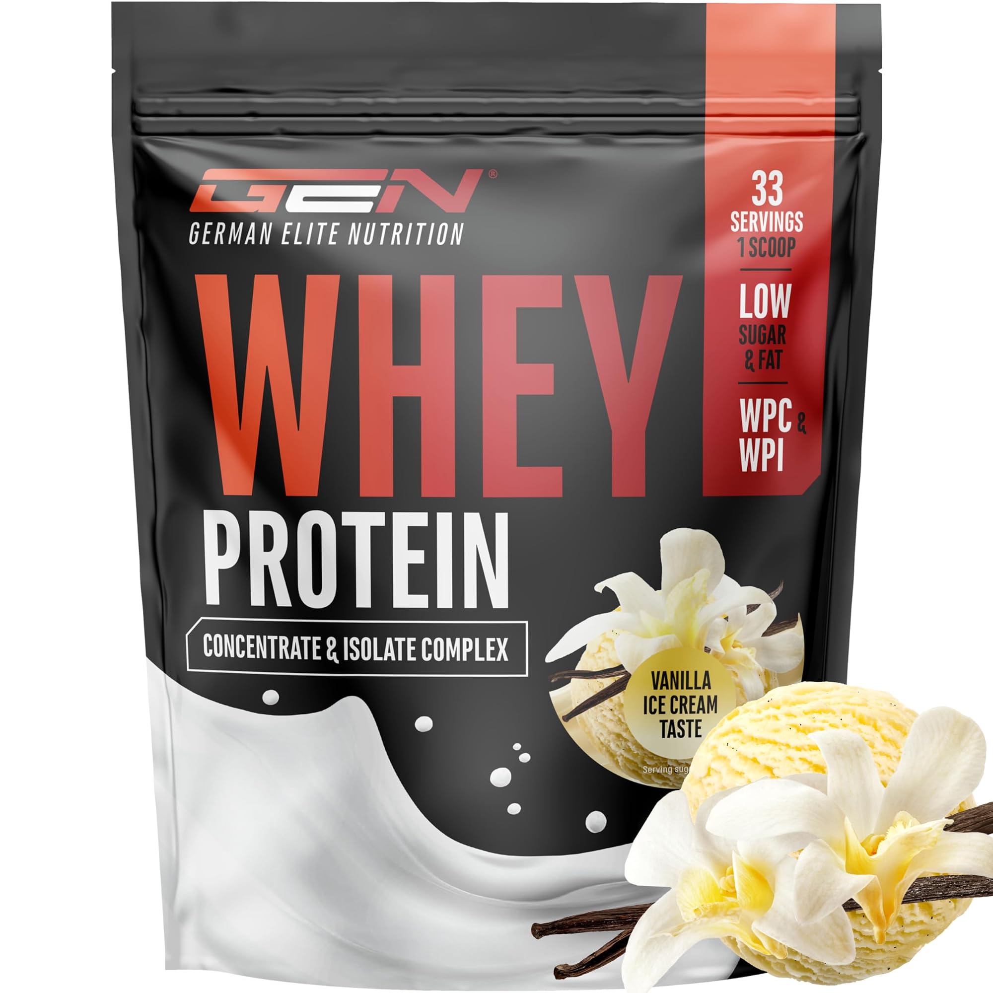 GEN Whey Protein Complex Vanille-ijs 1 kg - eiwitpoeder met wei-concentraat en isolaat
