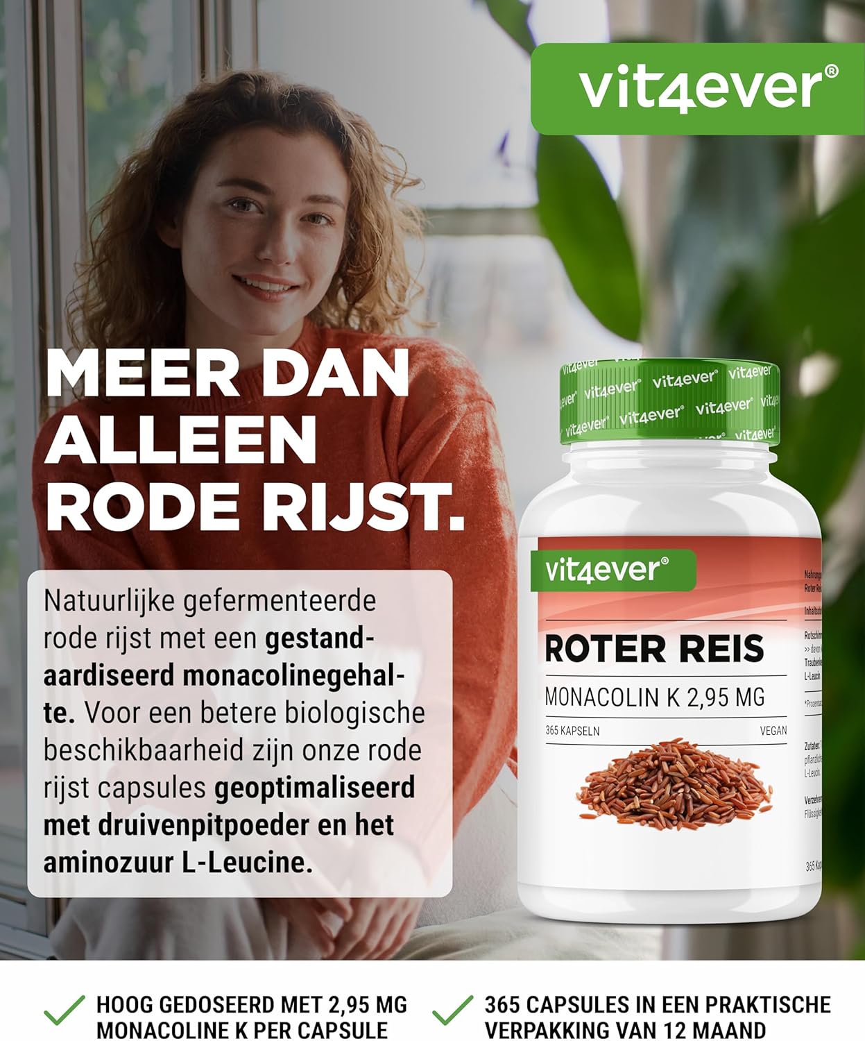 Rode rijstextract | 2,95 mg Monacolin K | 365 capsules | Vit4ever