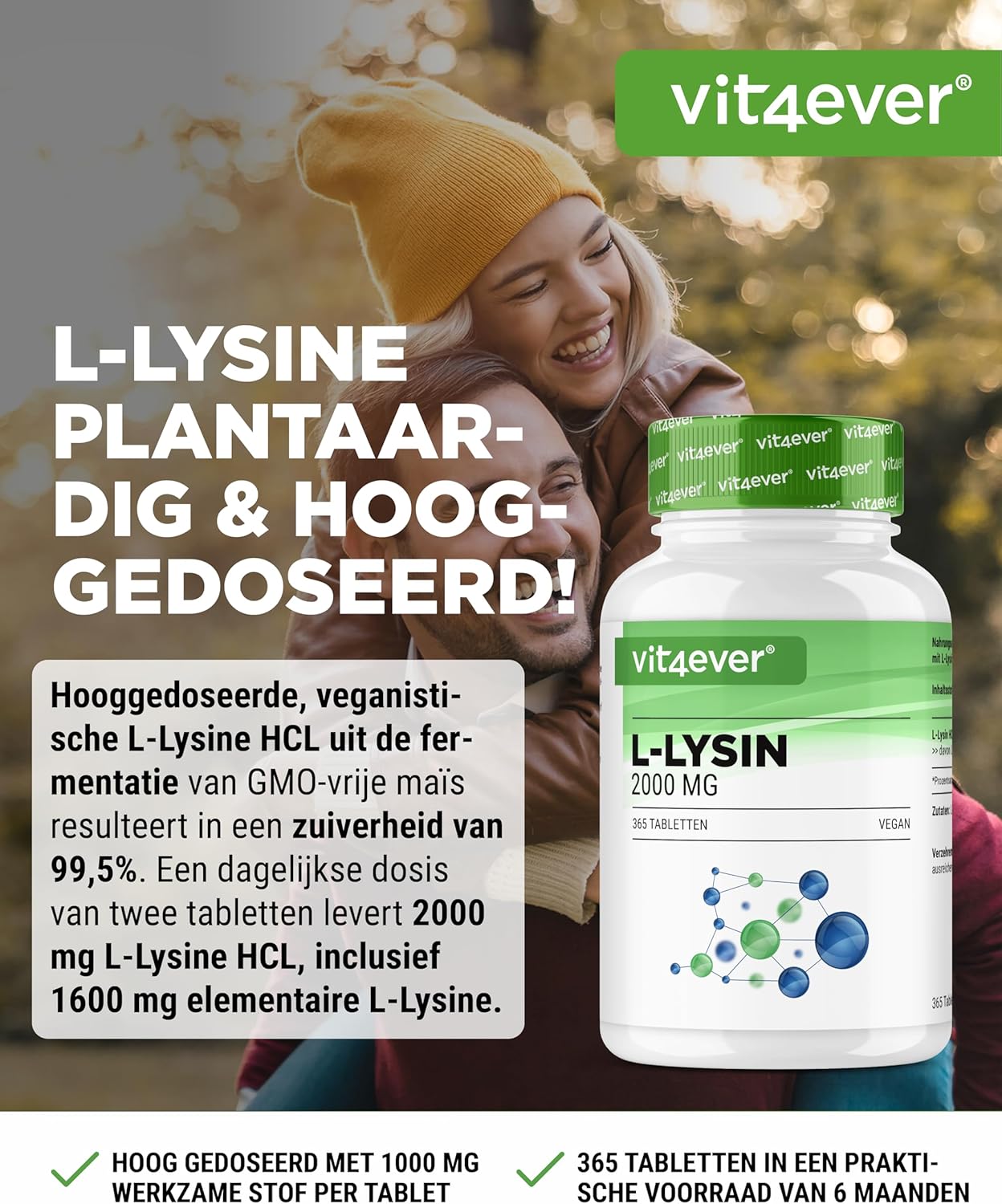 L-Lysine 1000 mg tabletten | Vit4ever