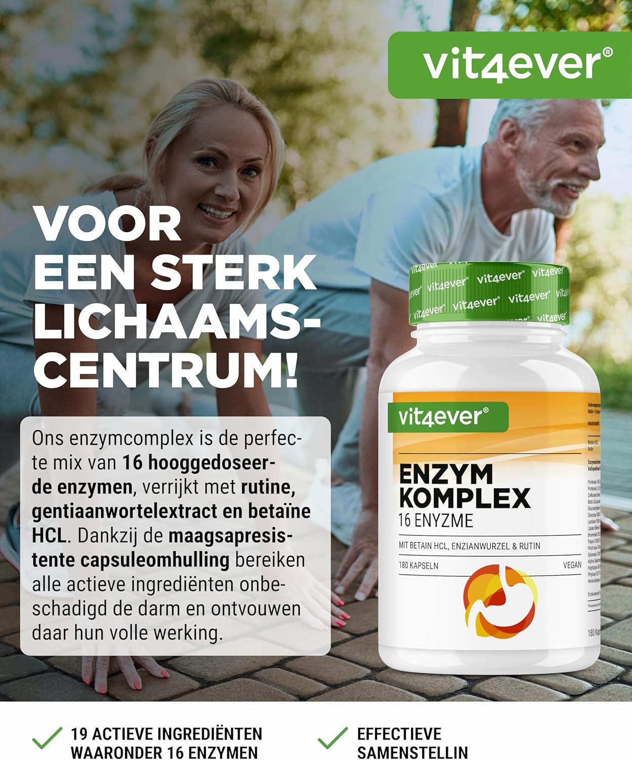 Spijsverteringsenzymen met betaine HCL, rutin & gentiaan | 180 capsules | Vit4ever
