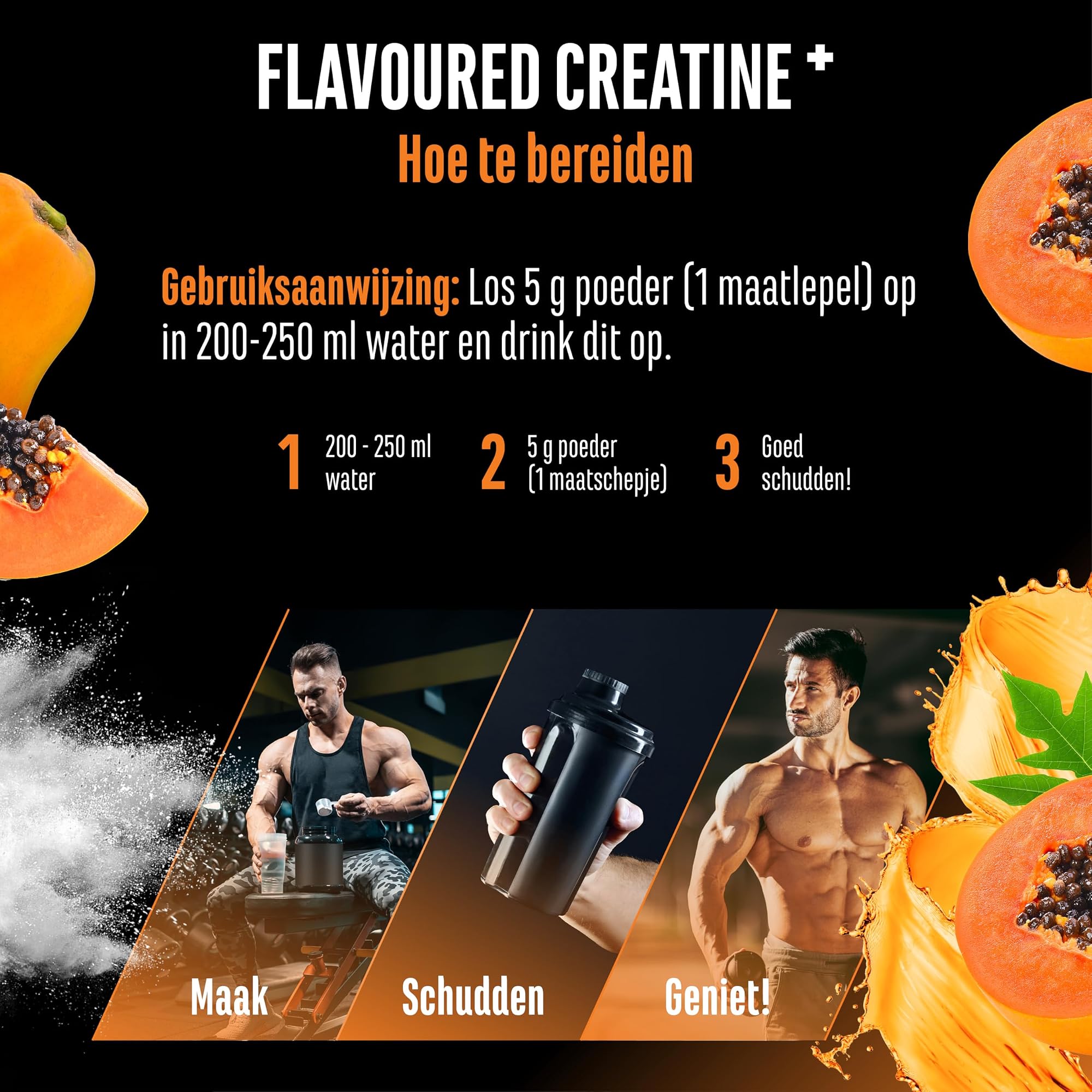 German Elite Nutrition Flavoured Creatine+ Papaya 550 g - sportsupplement met goede oplosbaarheid