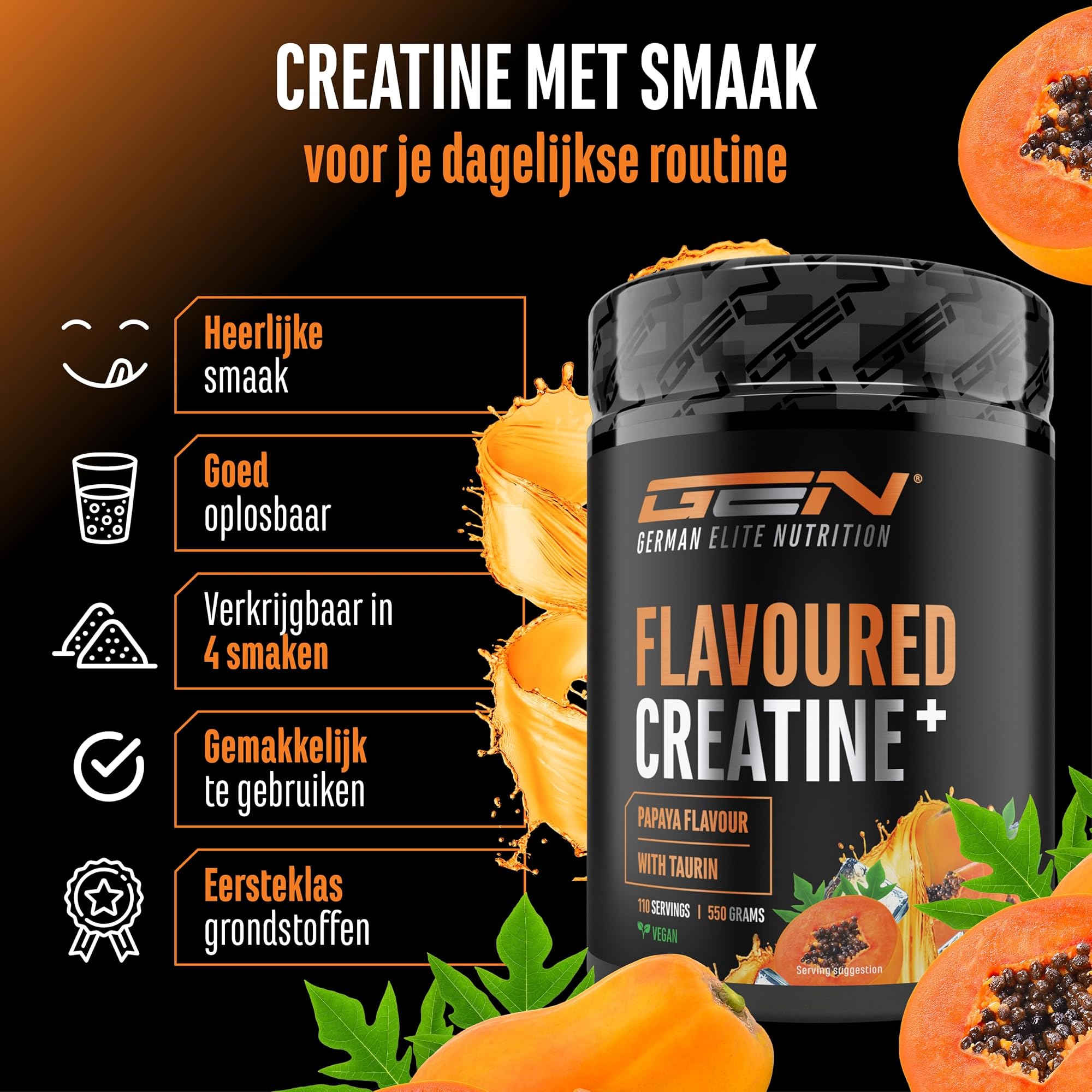 German Elite Nutrition Flavoured Creatine+ Papaya 550 g - productverpakking van sportsupplement