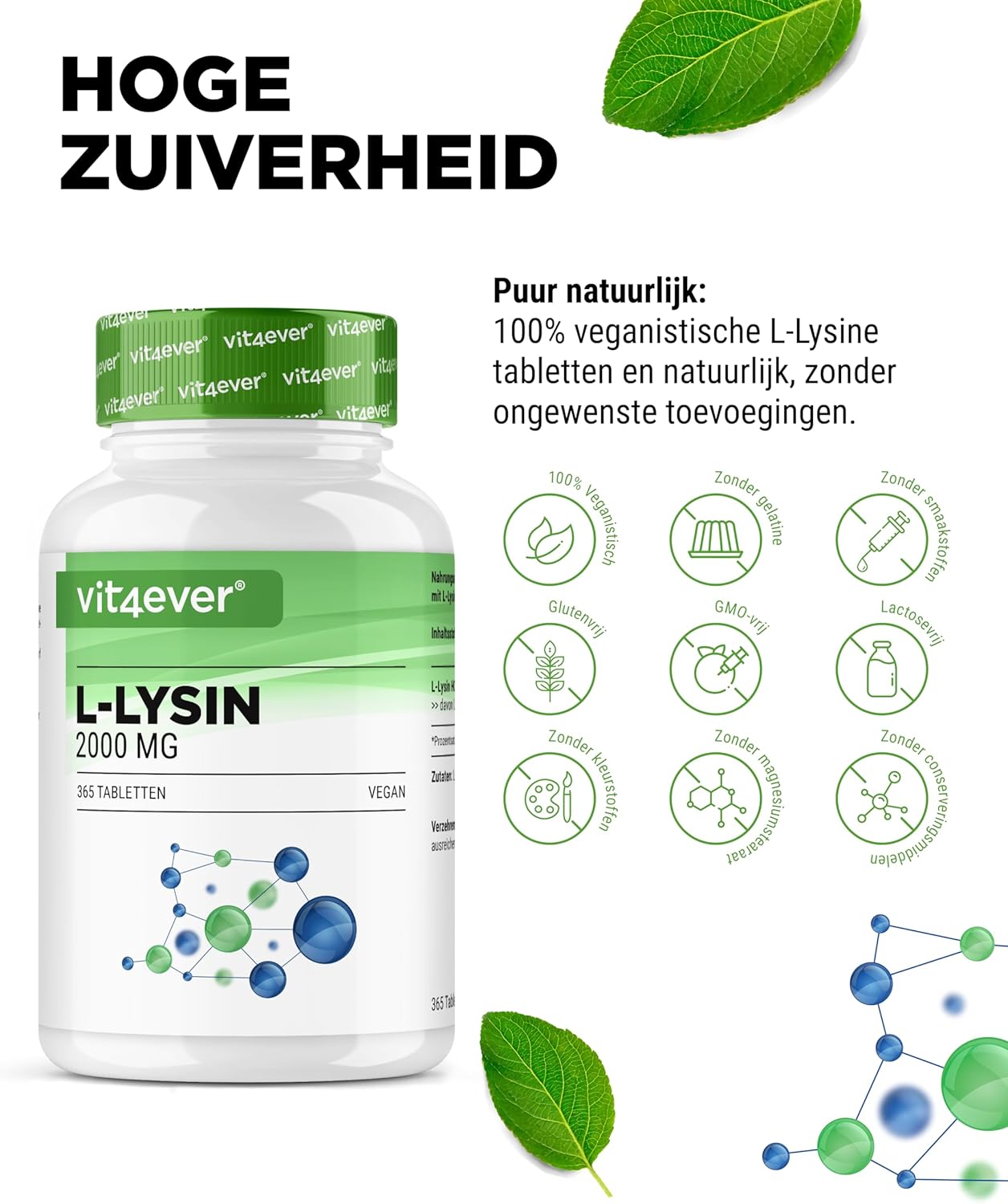 L-Lysine 1000mg Tabletten | 365 Tabletten | Vit4ever