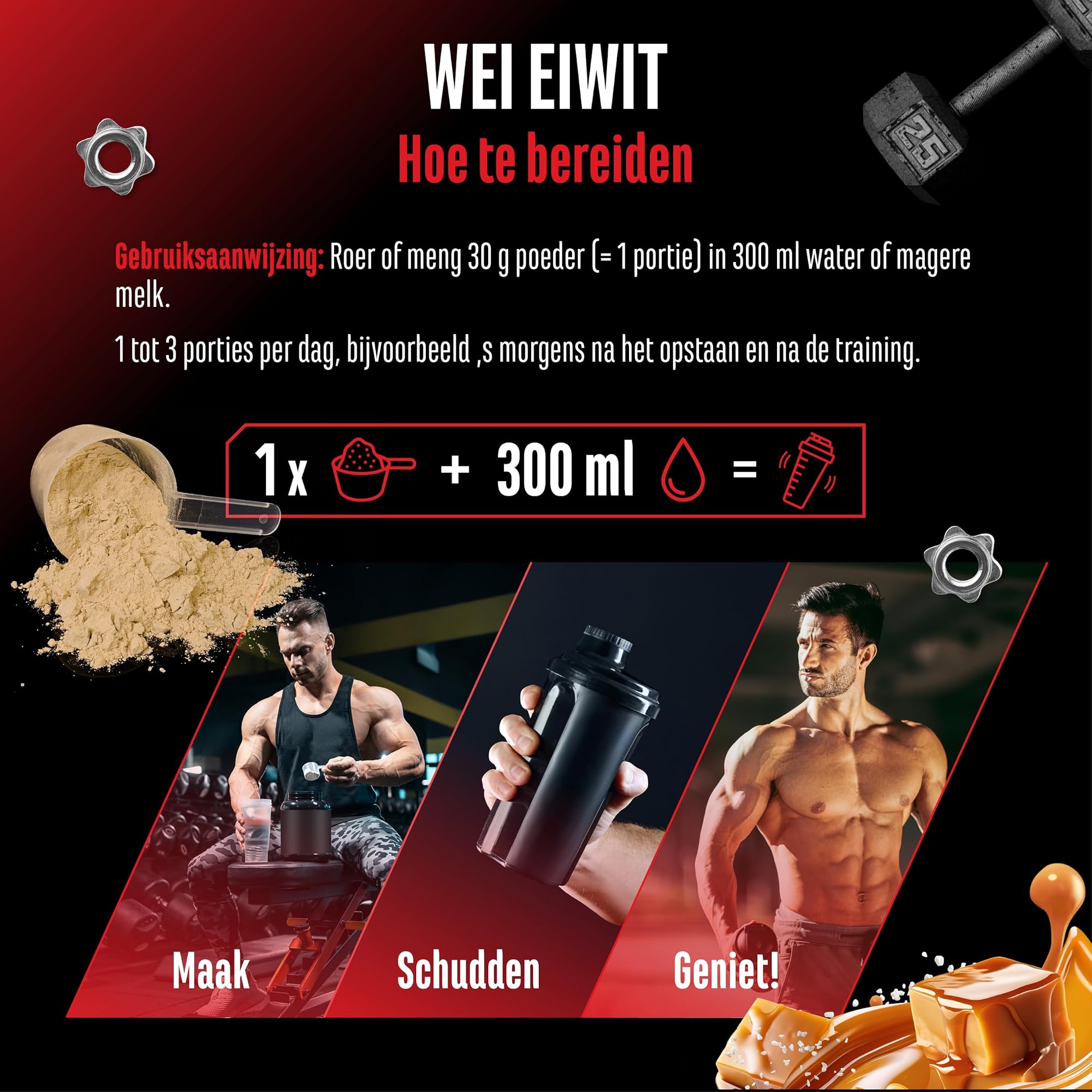 GEN Whey Protein Complex Gezouten karamel 1 kg - bereiden: 30 g poeder met 300 ml water of magere melk