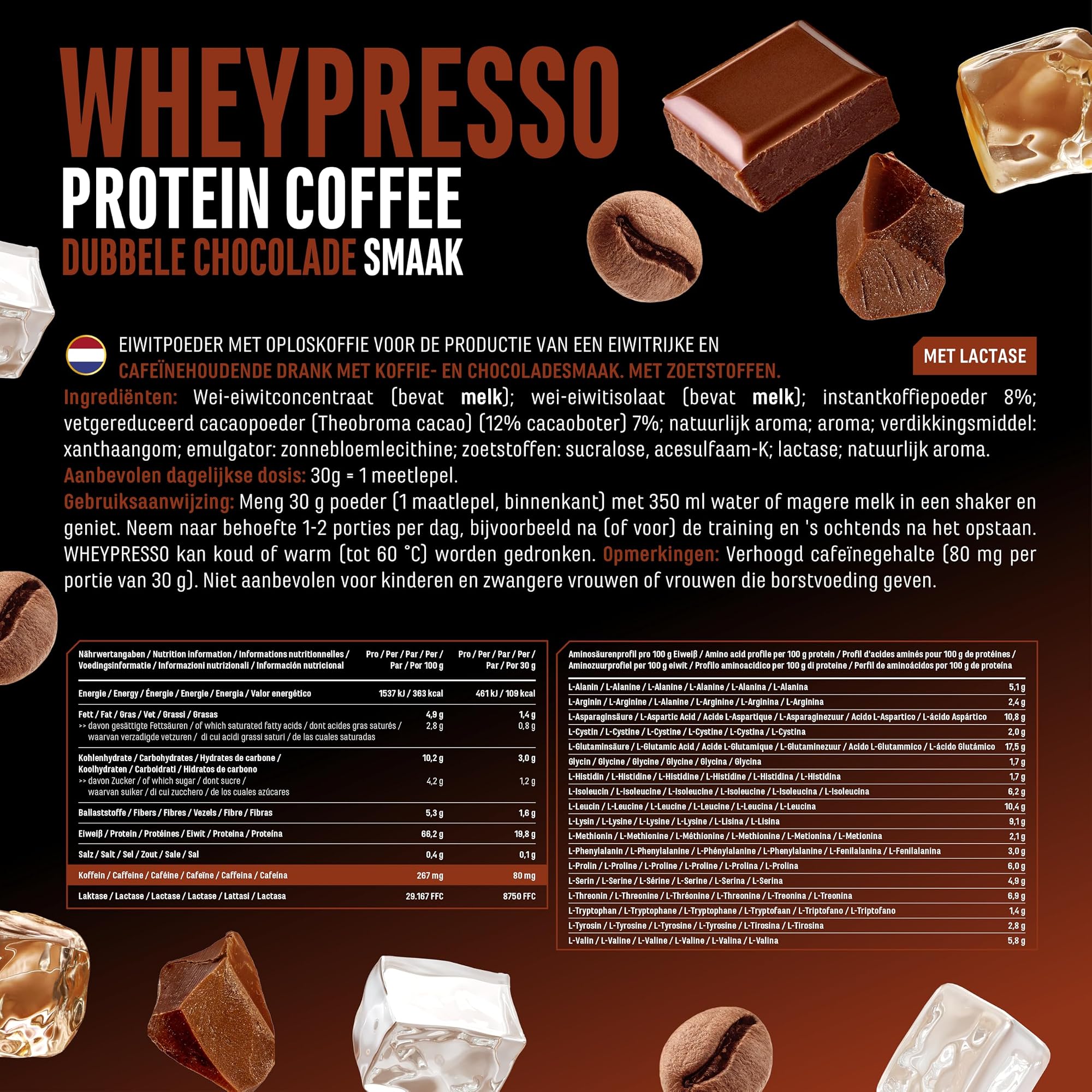 German Elite Nutrition Wheypresso Protein Coffee Dubbele chocolade 908 g - sportsupplement voor dagelijks gebruik