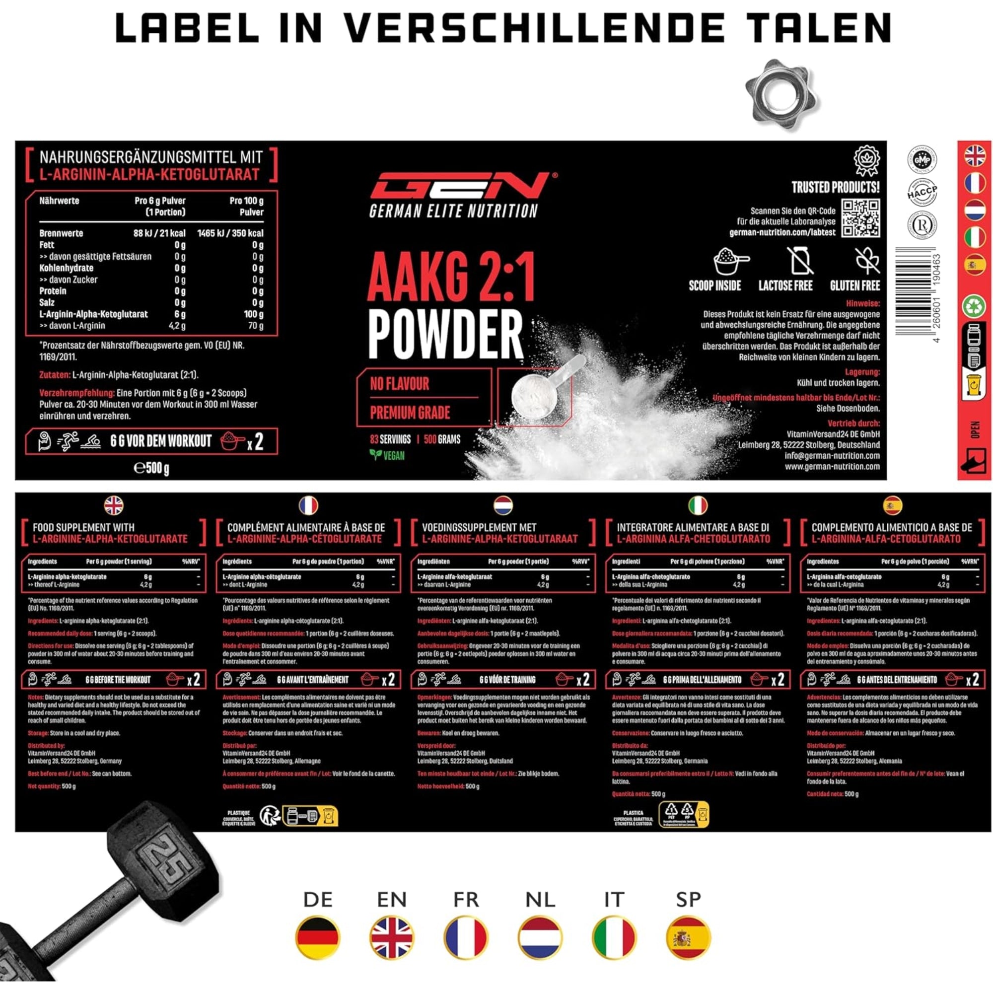 AAKG 2:1 500g poeder | German Elite Nutrition