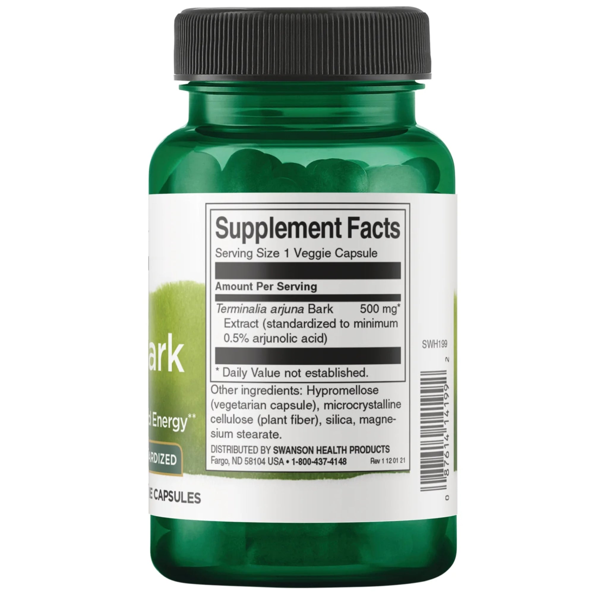 Voedingswaarden en ingrediënten Swanson Arjuna Schors Gestandaardiseerd 500mg - etiket met supplement facts