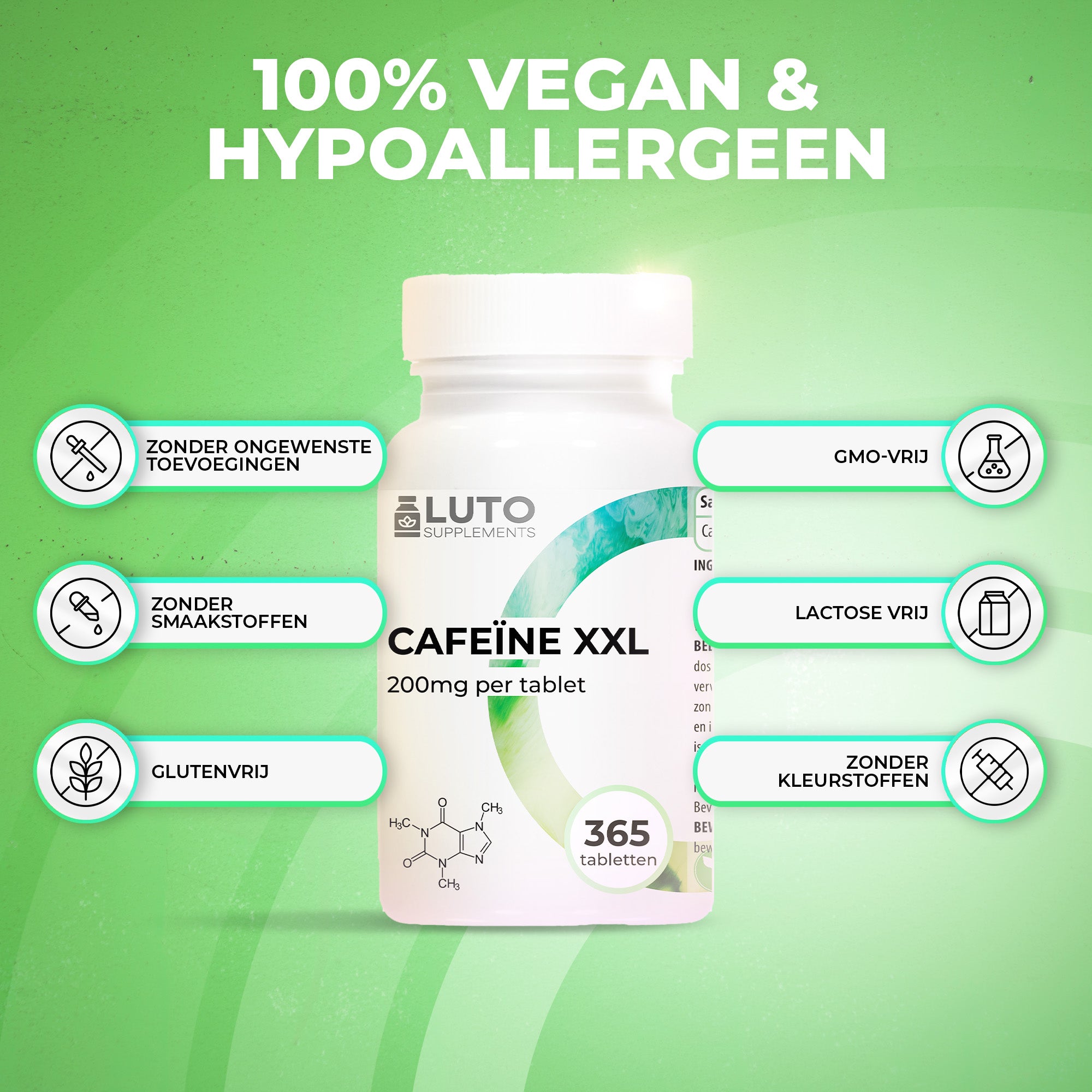 Cafeïne XXL | 200 mg watervrije cafeïne | LUTO Supplements