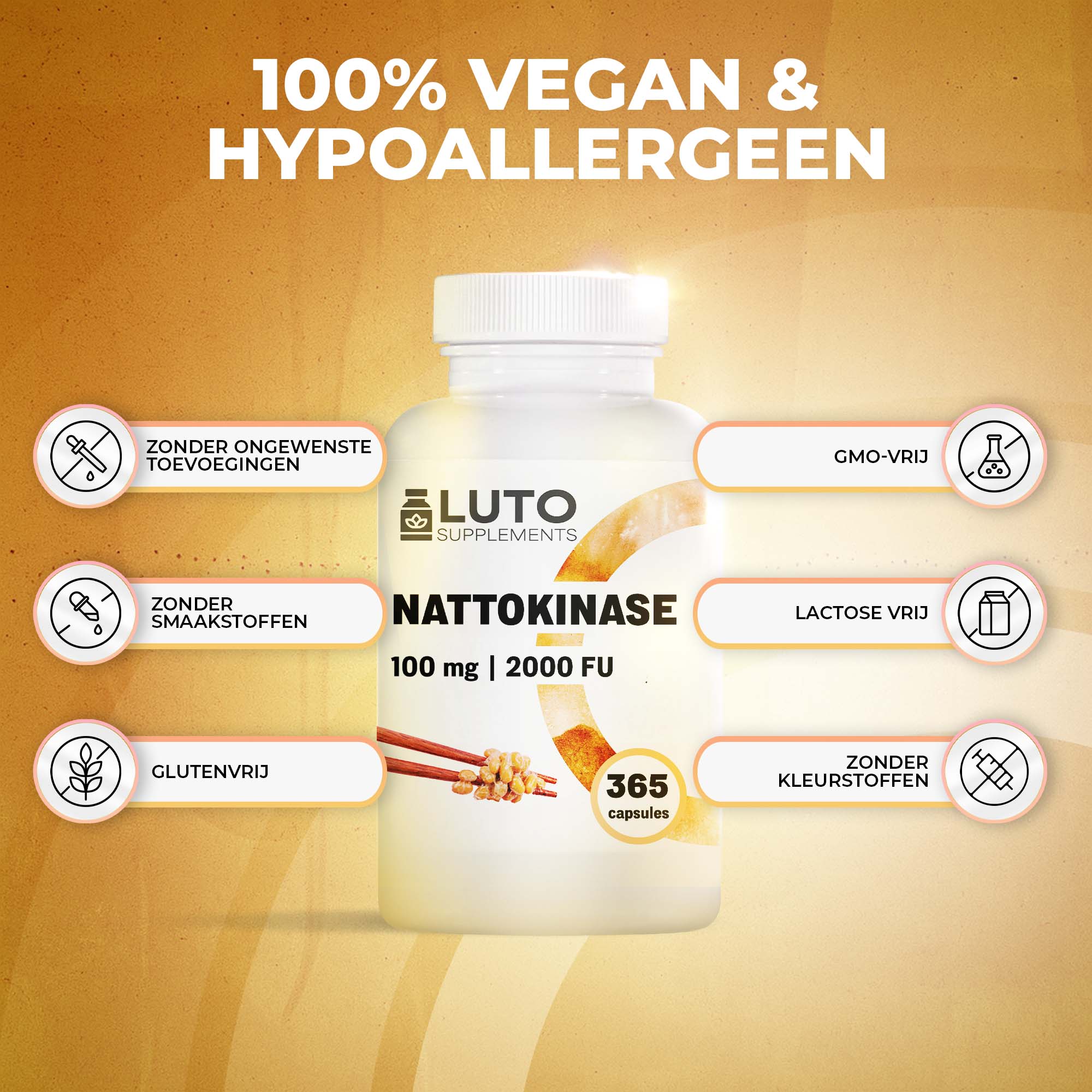 Nattokinase 100 mg 20.000 FU/g | 365 Capsules | LUTO Supplements