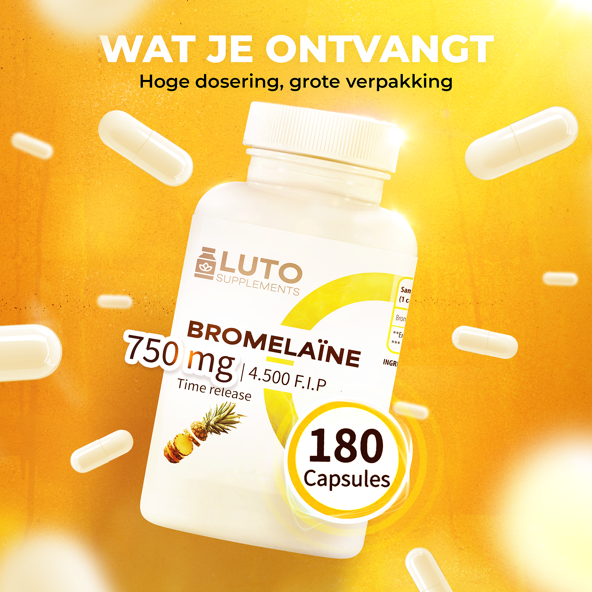 Bromelaïne 750 mg (4500 F.I.P) | 180 time Capsules | LUTO Supplements