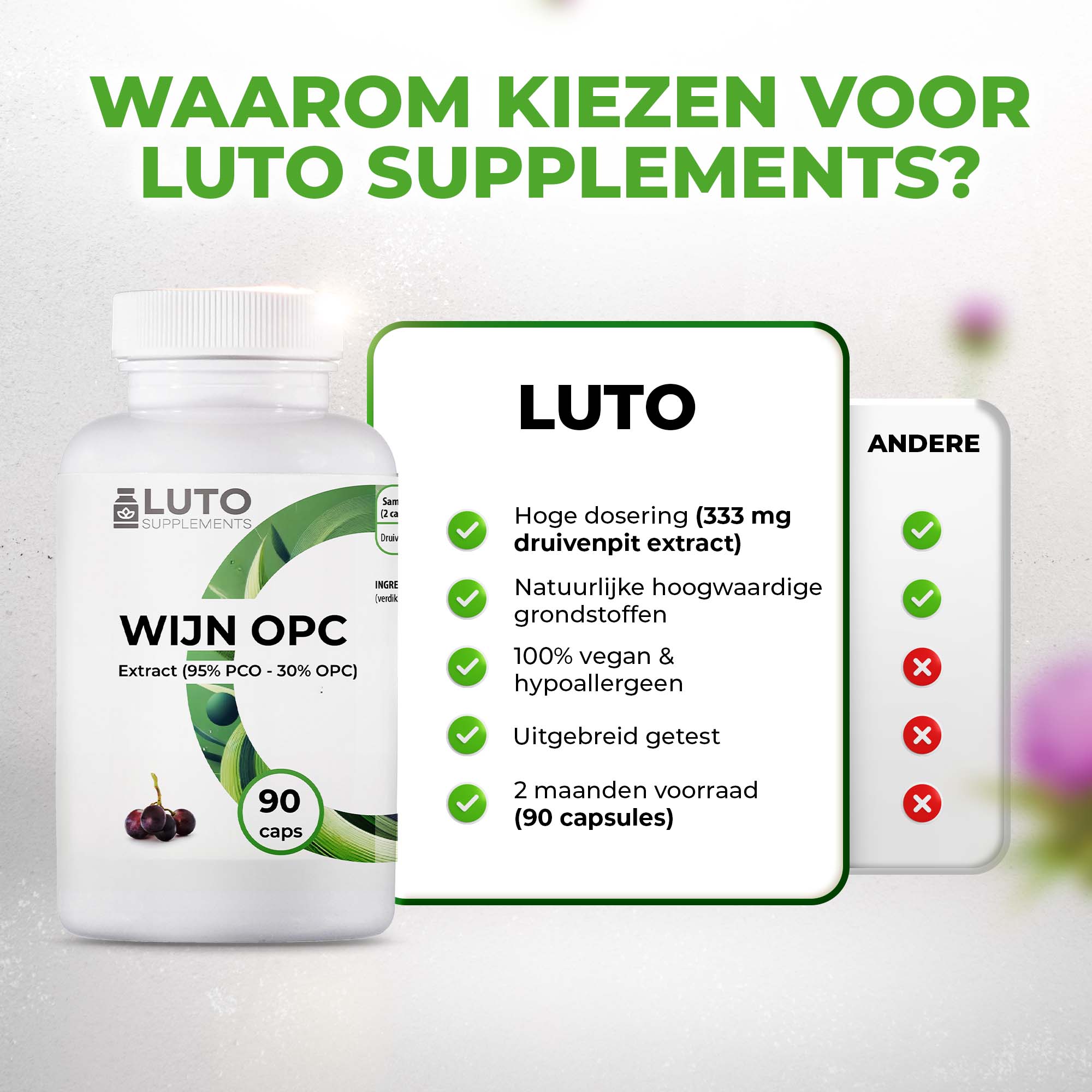 OPC-Traubenkernextrakt (95 % PCO – 30 % OPC) | 90 Kapseln | LUTO Supplements