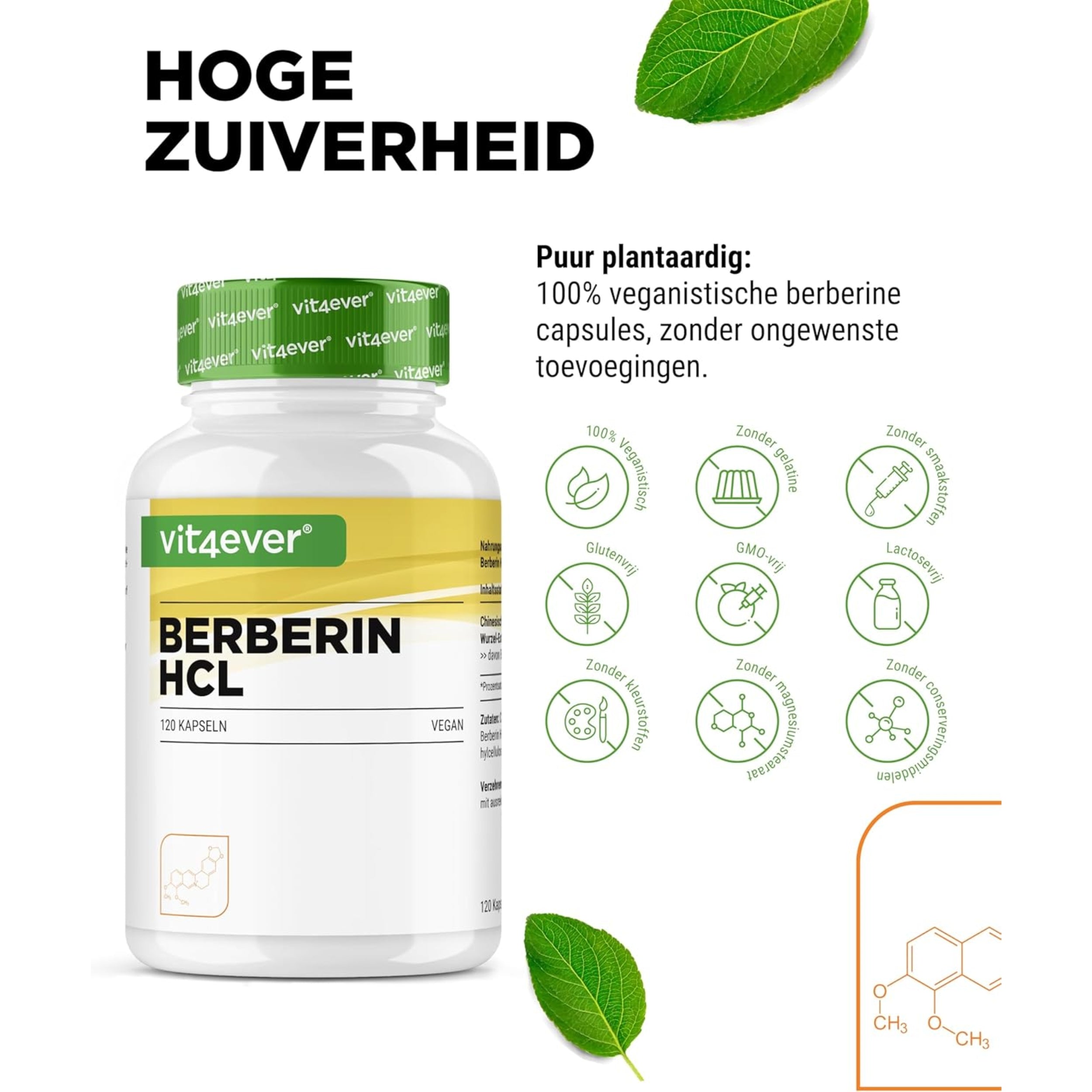Berberine HCL 97% Intenso 500 mg | 120 capsules | Vit4ever
