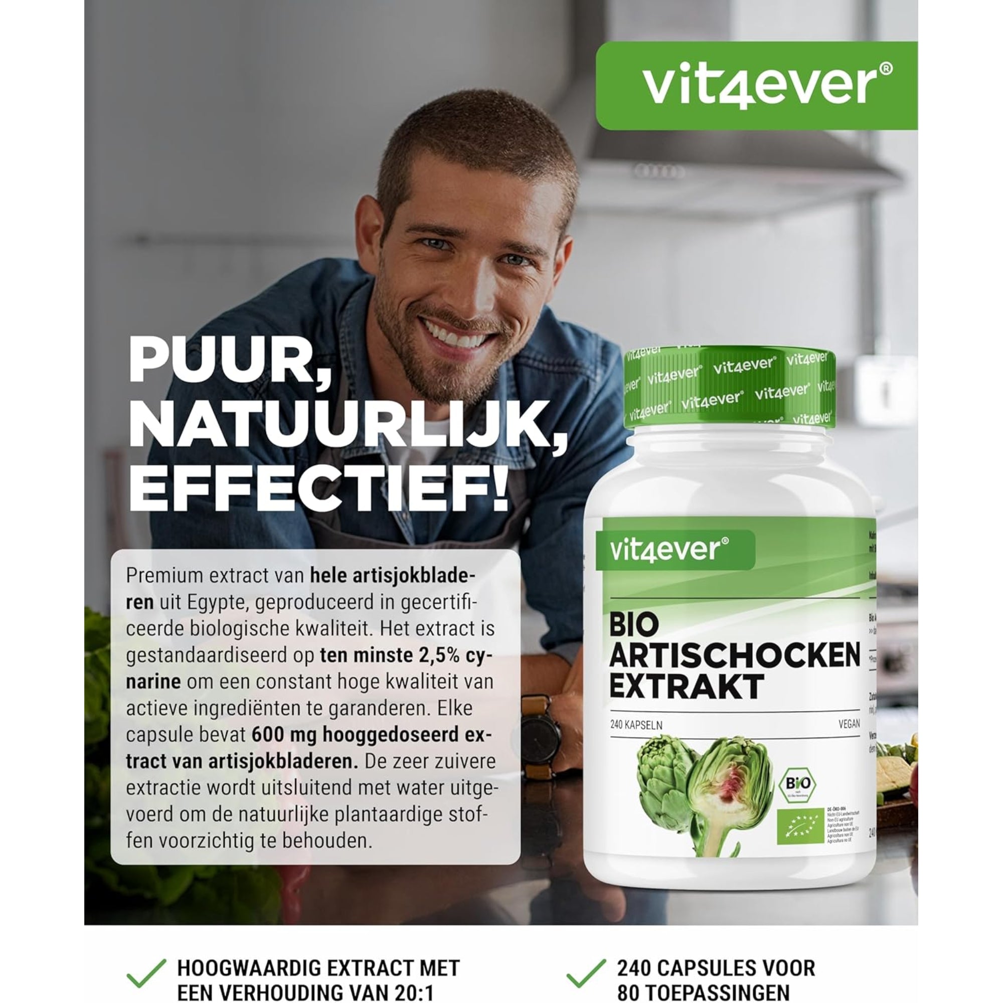 Biologisch Artisjokextract | 240 capsules | Vit4ever