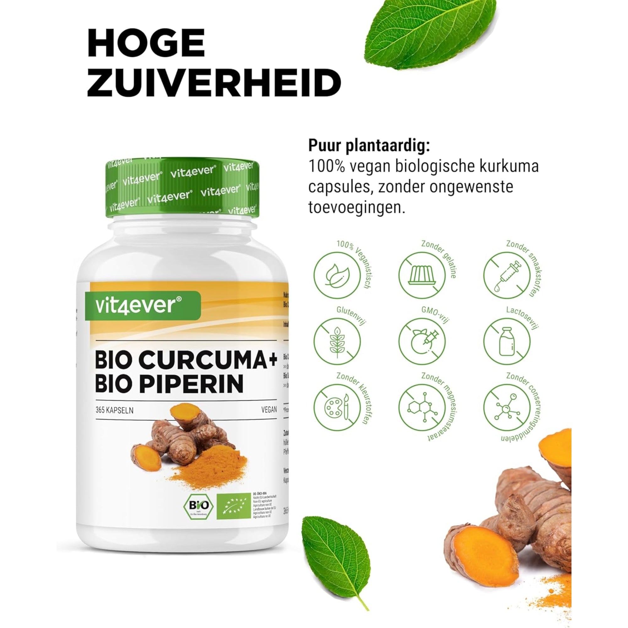 Bio Kurkuma + Bio Piperine (Curcumine) | 365 capsules | Vit4ever