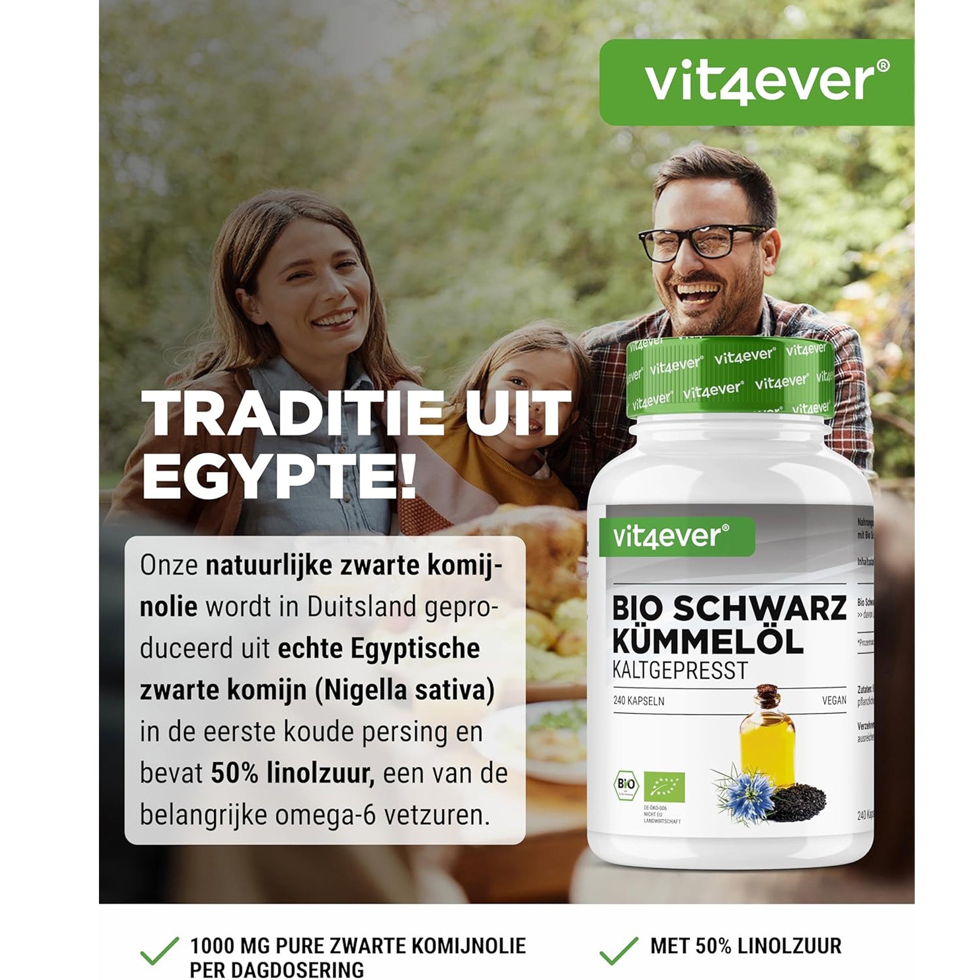 Biologische zwarte komijnolie | 240 capsules | Vit4ever
