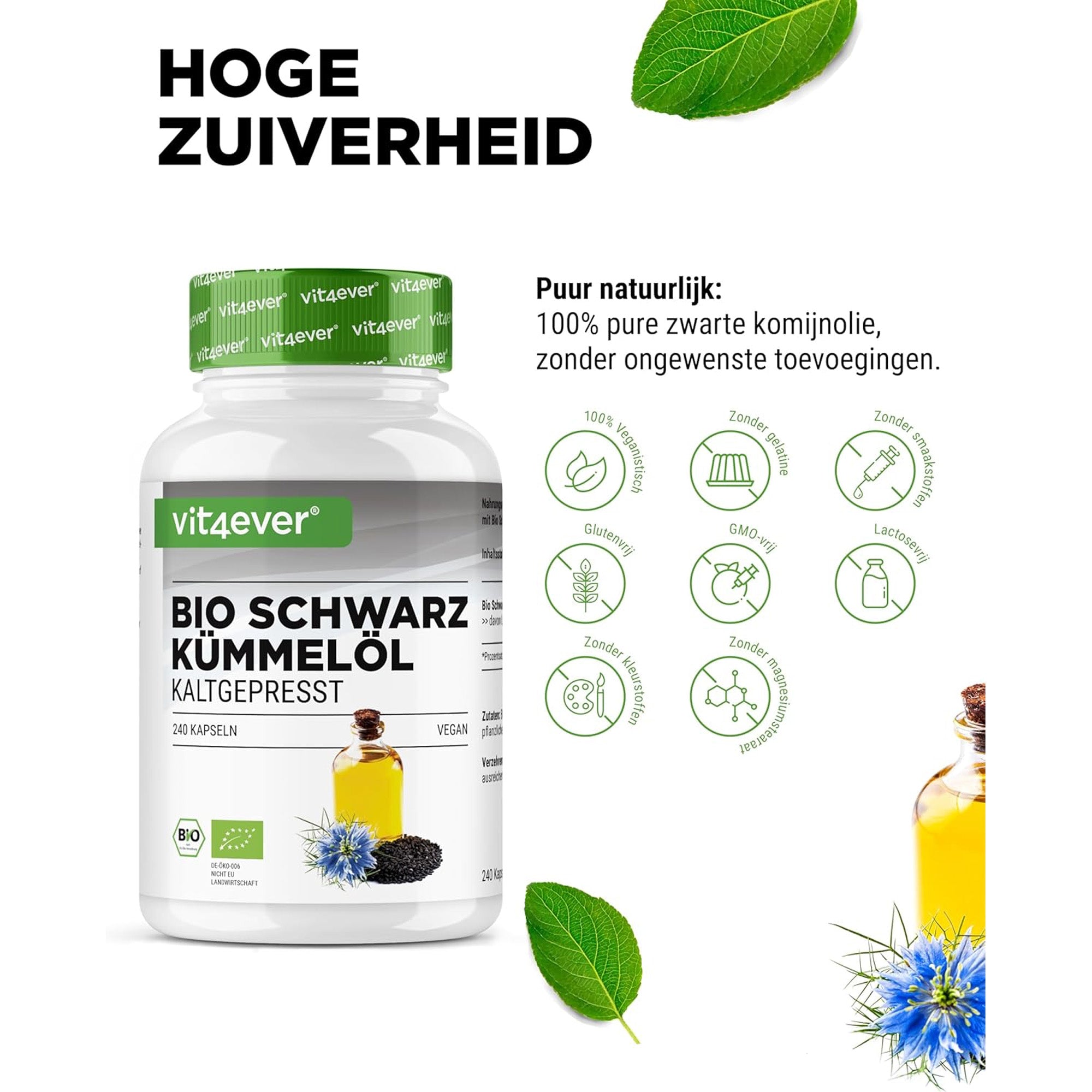 Biologische zwarte komijnolie | 240 capsules | Vit4ever