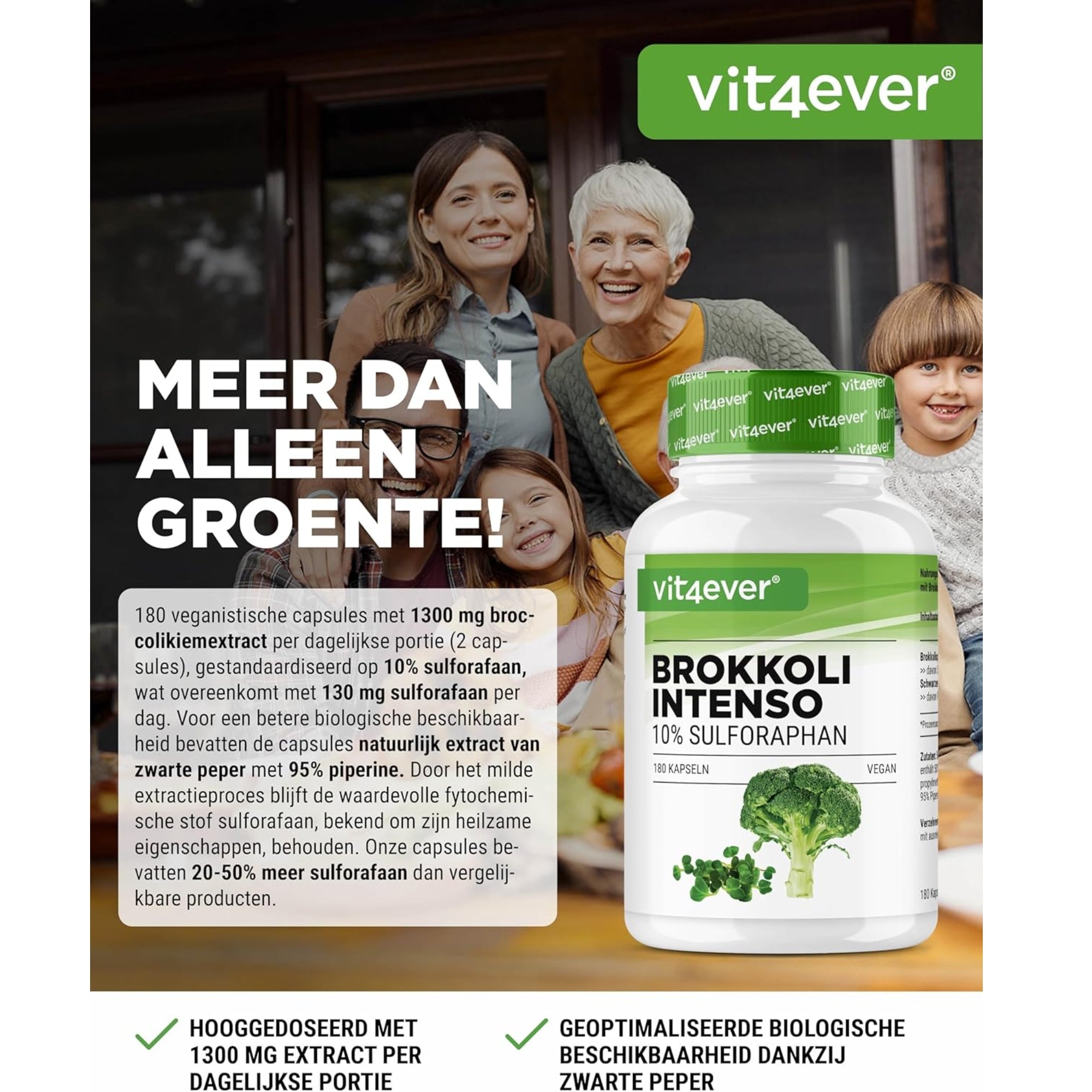 Brokkoli Intenso (Broccoli Sprout Extract + Piperine) 1200mg | 180 capsules | Vit4ever