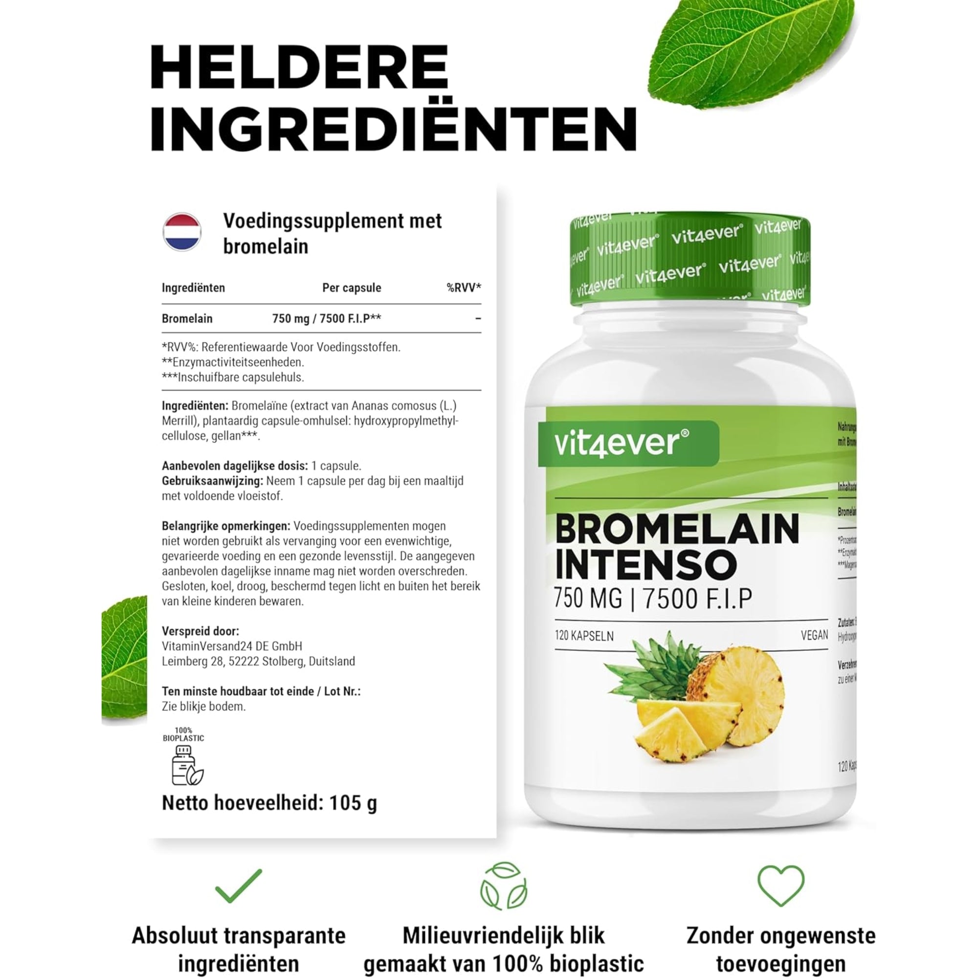 Bromelain 7.500 FIP | 120 Kapseln | Vit4ever