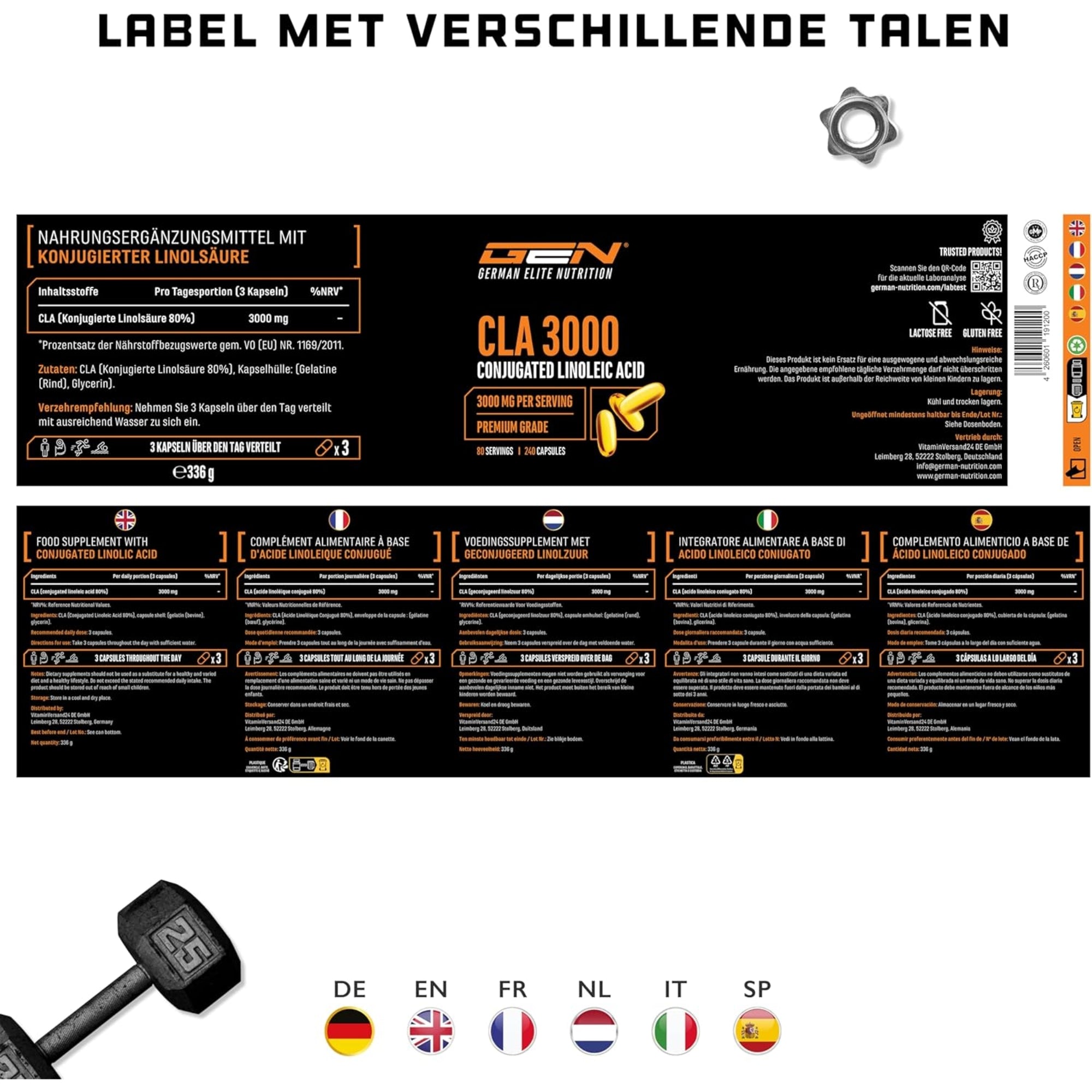 German Elite Nutrition CLA (Geconjugeerd Linolzuur) 1000mg - geconjugeerd linolzuur in softgels