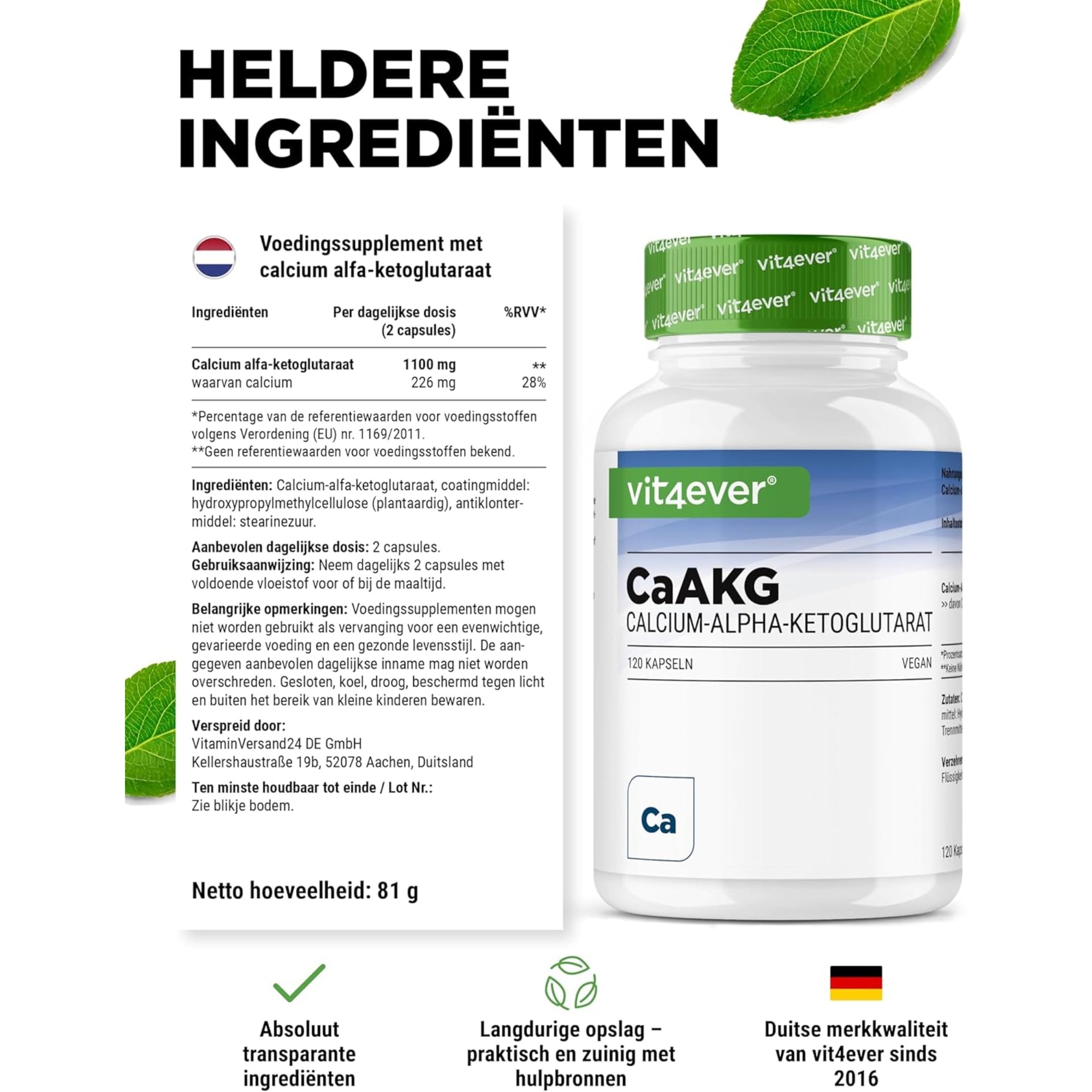 Calcium-alfa-ketoglutaraat | 120 Capsules | Vit4ever